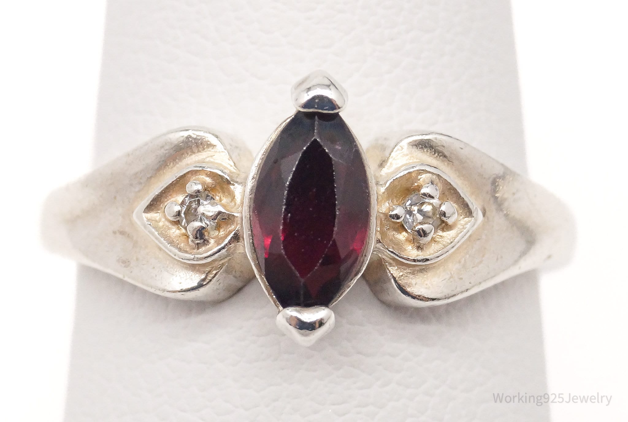 Vintage Garnet Cubic Zirconia Sterling Silver Ring - Size 7