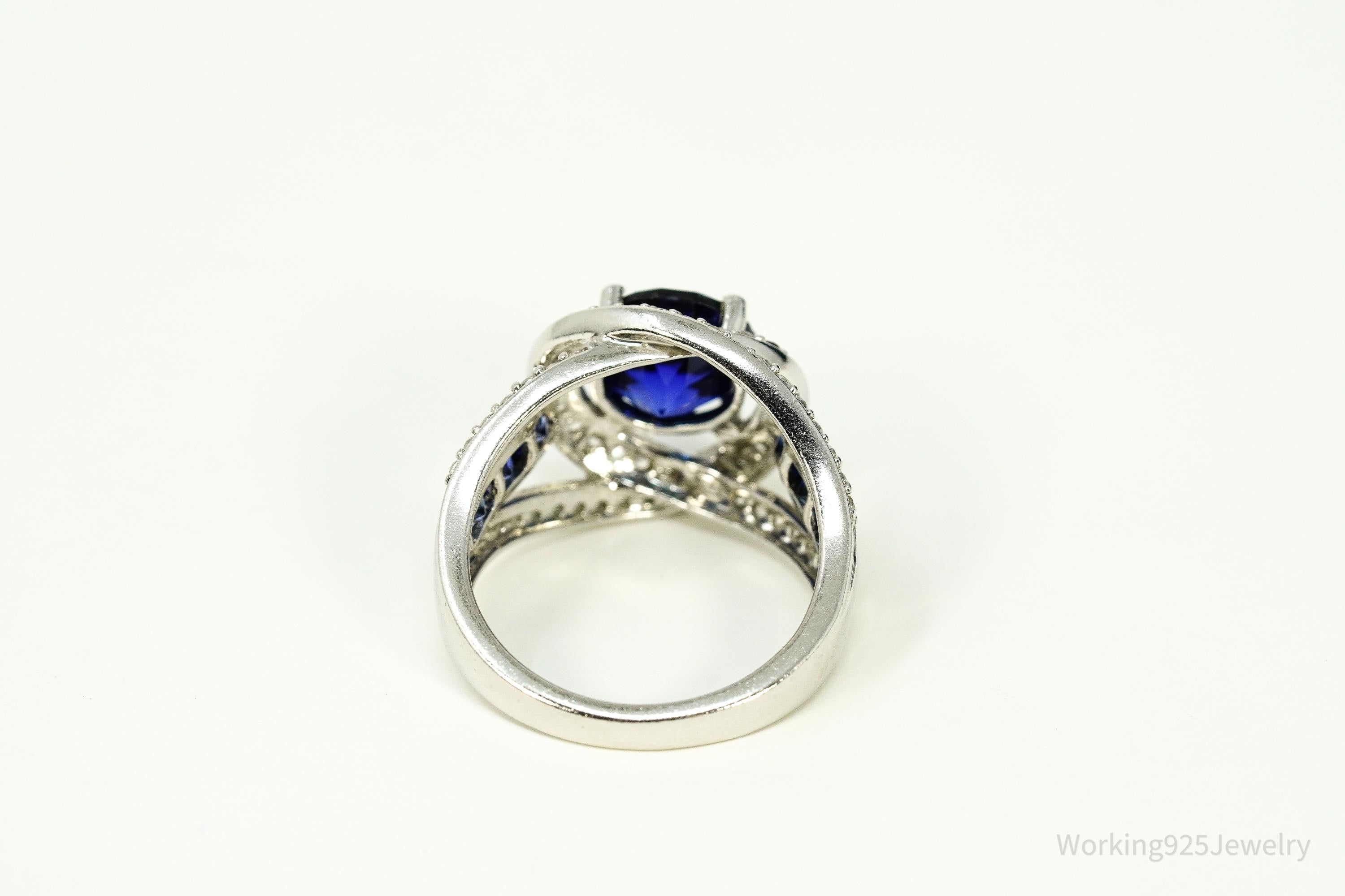 Vintage Blue & White Sapphire Sterling Silver Ring - Size 7
