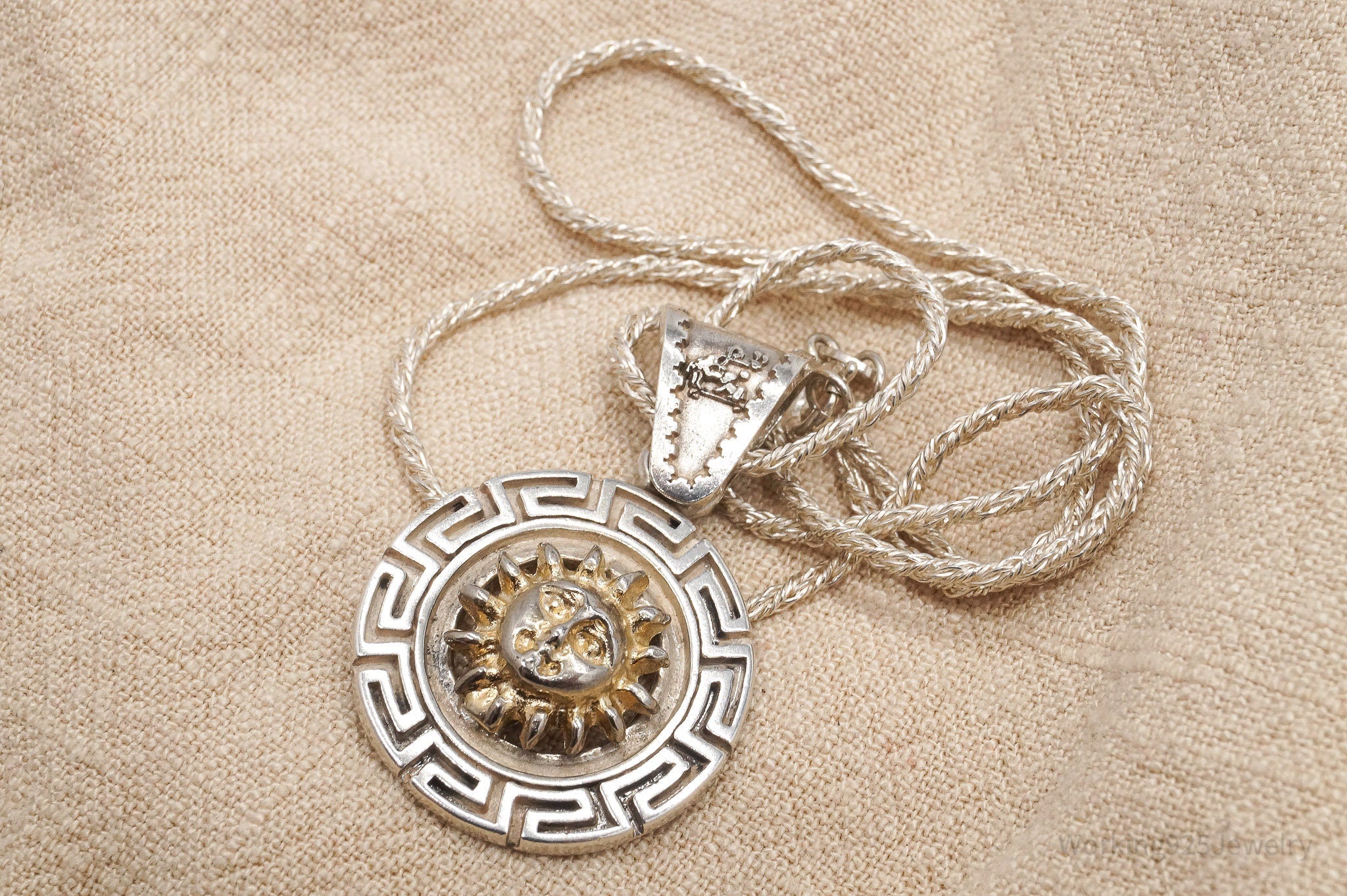 Vintage Mexico Golden Sun Sterling Silver Chain Necklace 18"