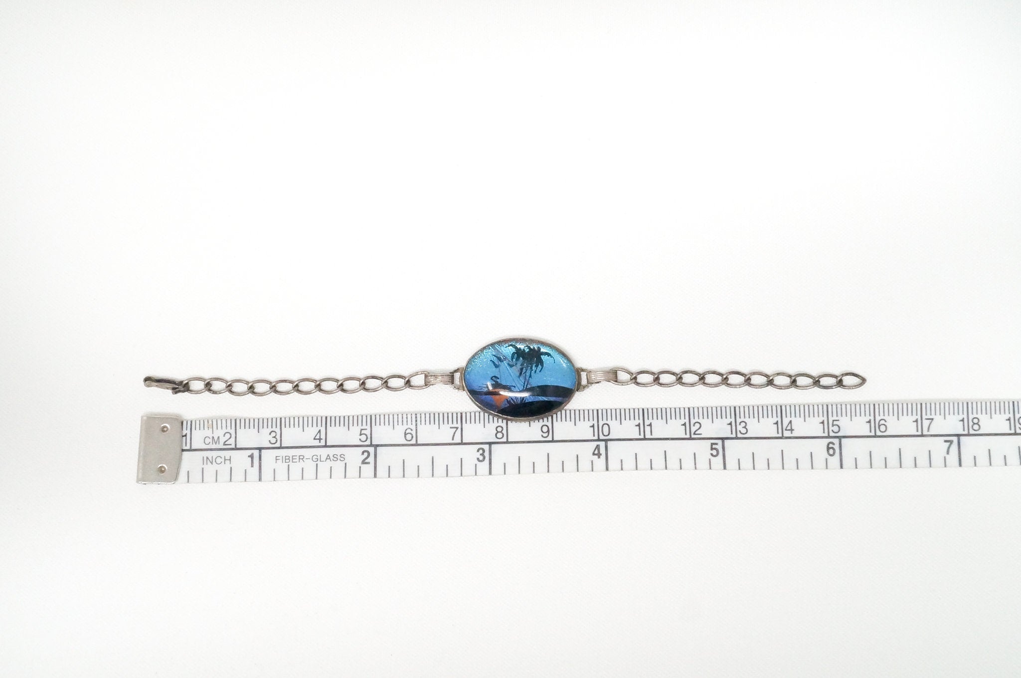 Antique Designer Hoffman Butterfly Wing Beach Scene Sterling Silver Bracelet