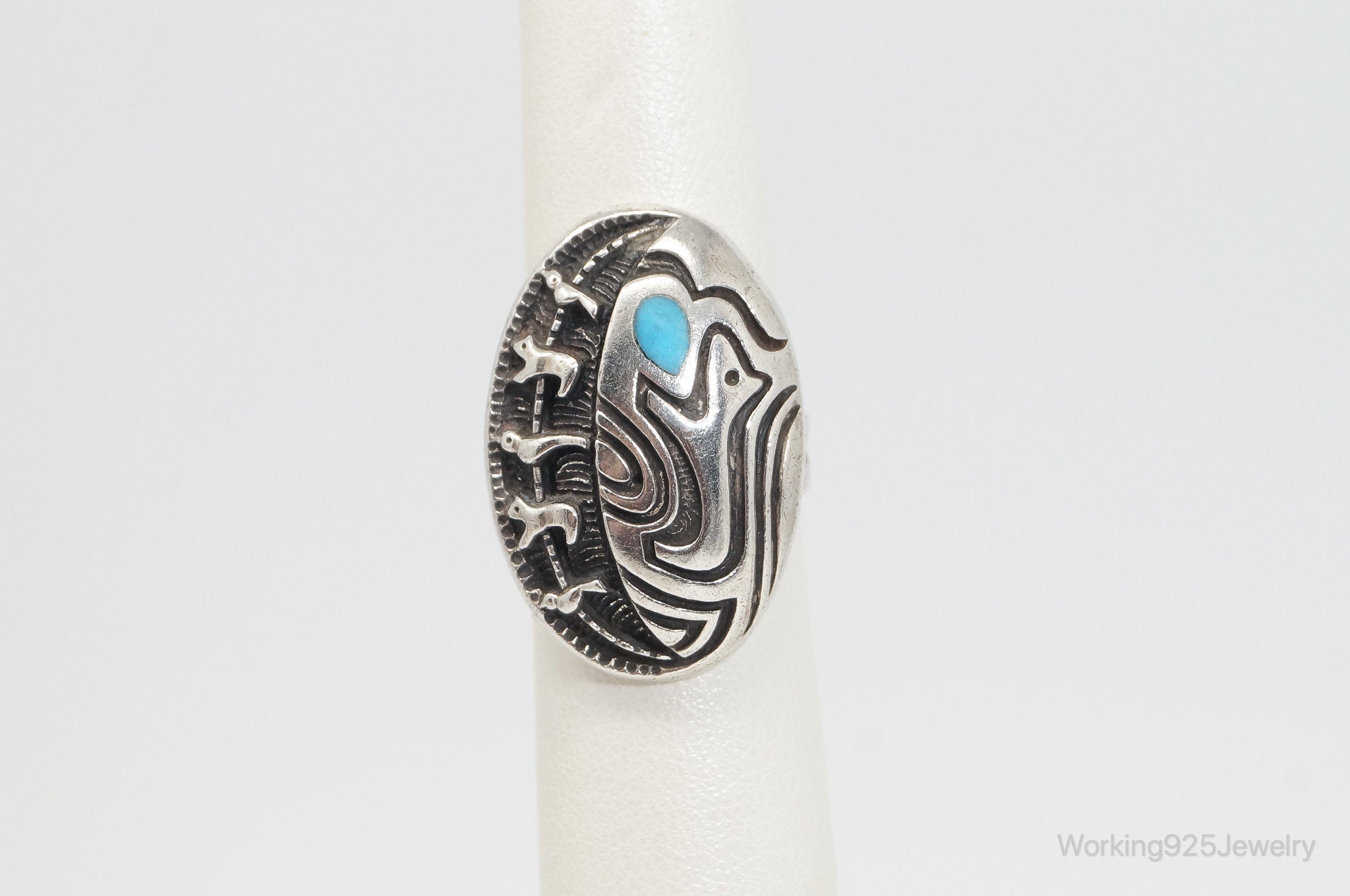 Vintage Native American Turquoise Unsigned Sterling Silver Ring - SZ 6.75