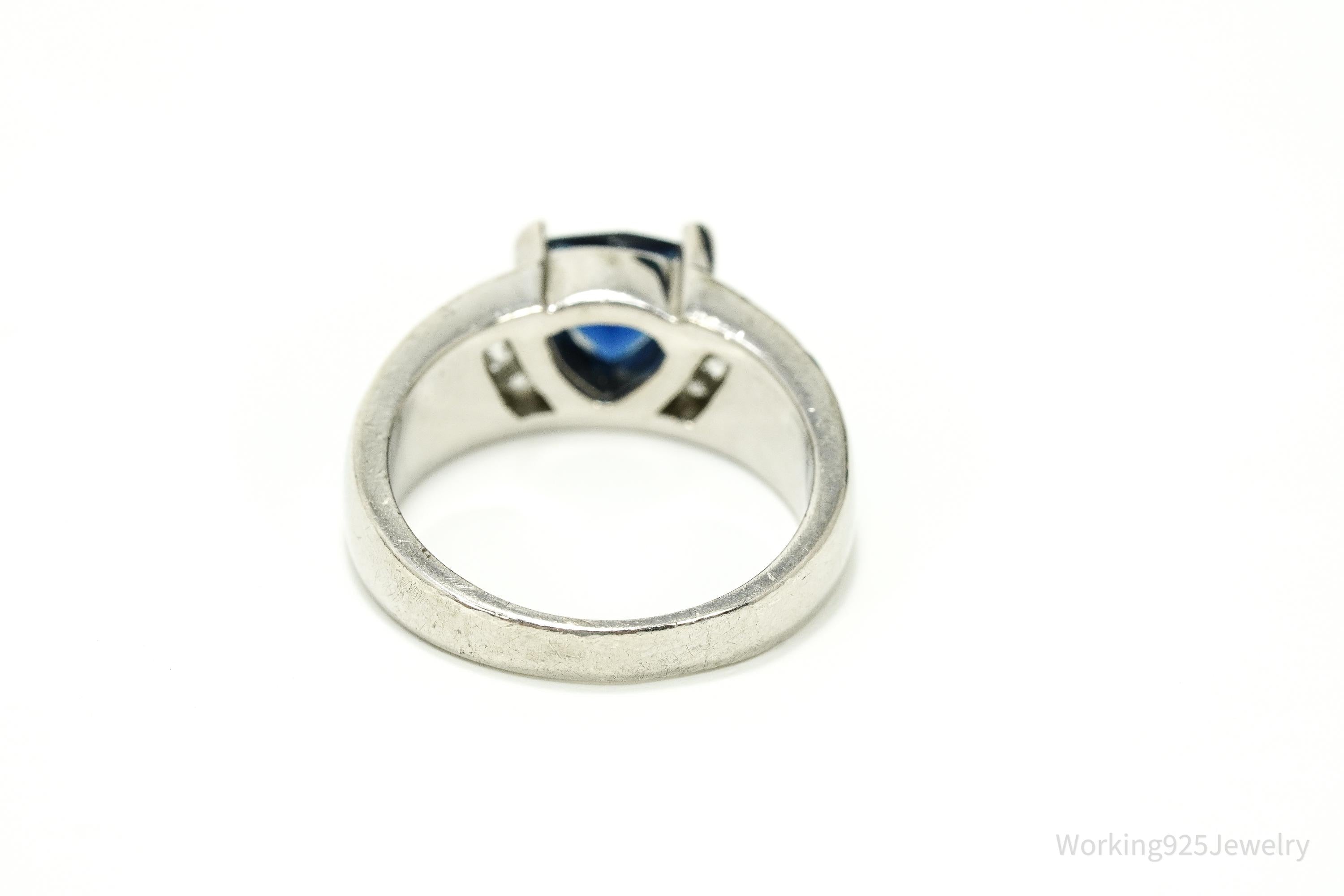 Vintage Lab Created Sapphire Cubic Zirconia Opal Sterling Silver Ring - Size 7.75
