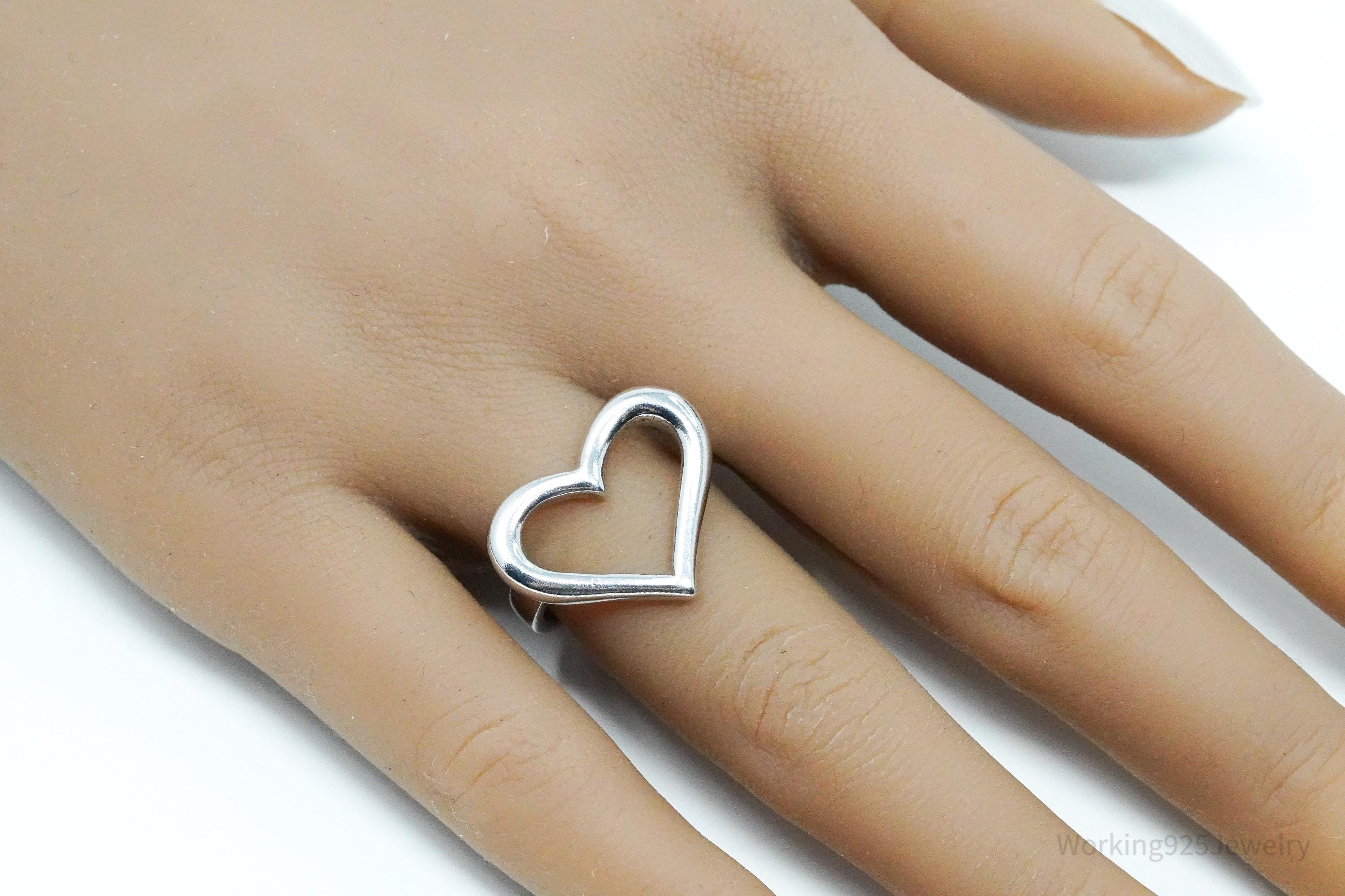 Vintage Large Heart Sterling Silver Ring - Size 7.25