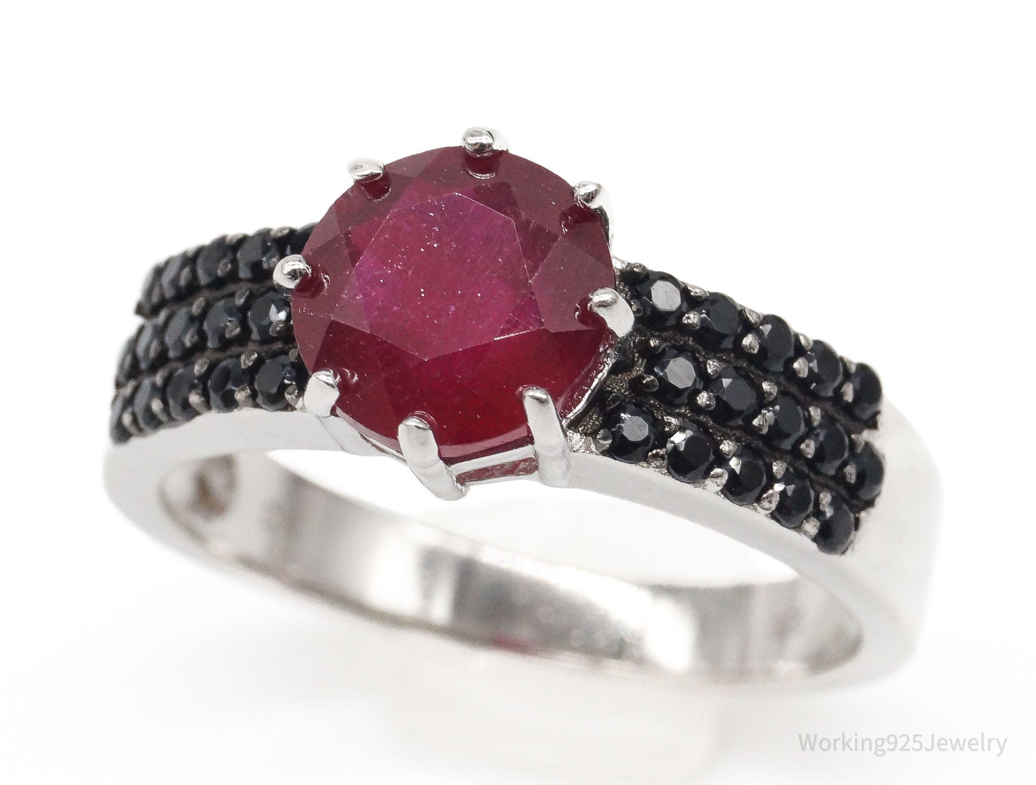 Designer DK Ruby Black Spinel Rhodium Over Sterling Silver Ring - Size 8.75