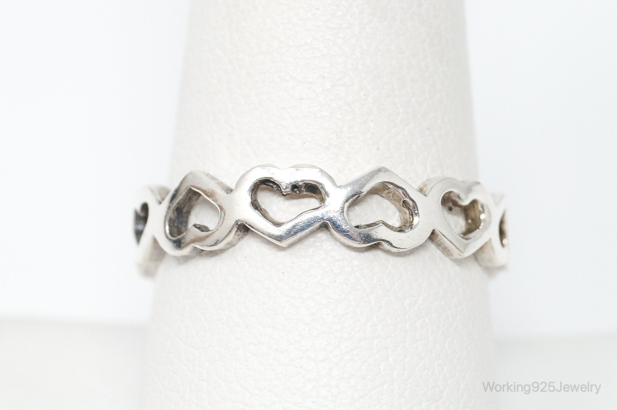 Vintage Open Heart Pattern Sterling Silver Band Ring - Size 9