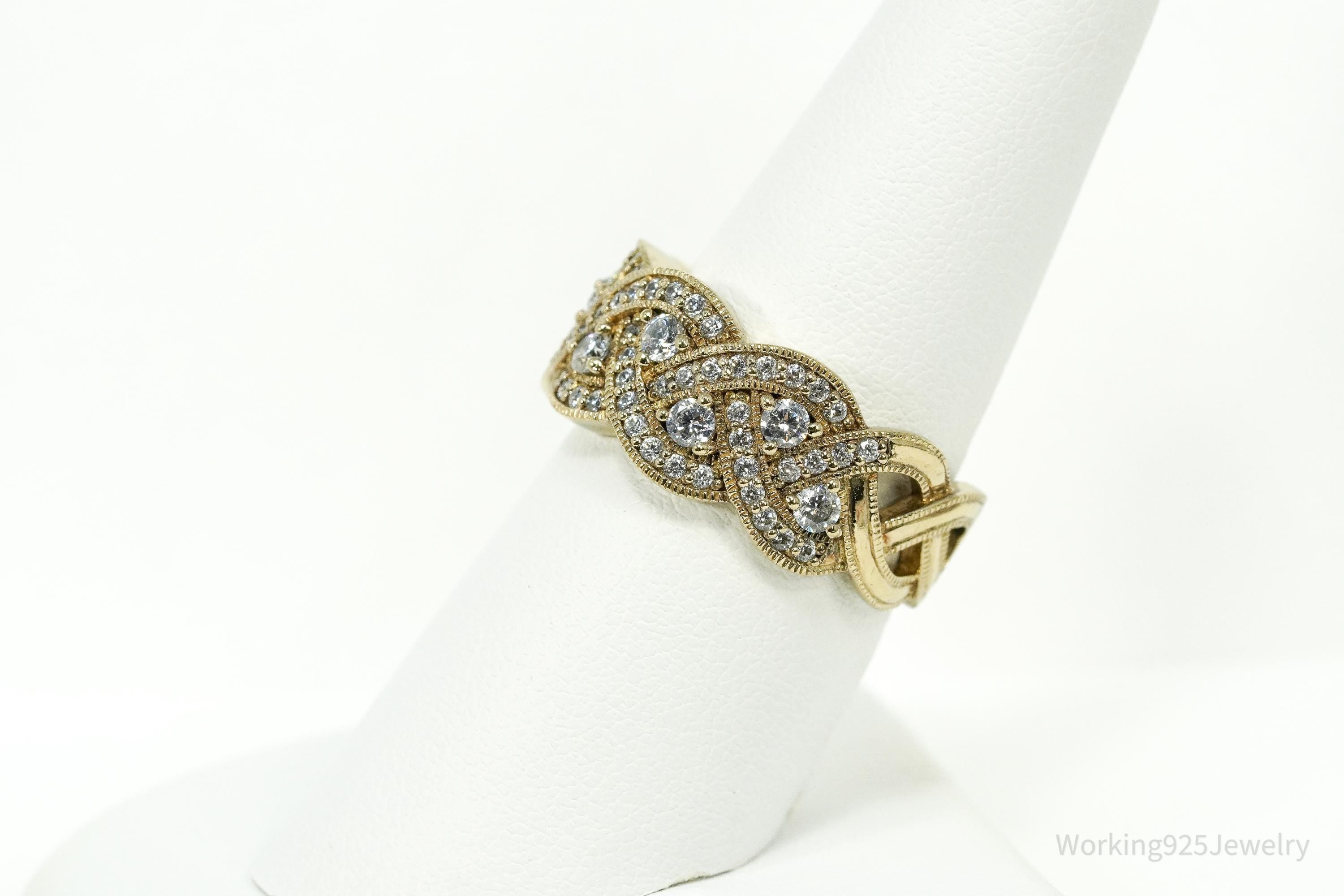 Vintage Cubic Zirconia Gold Vermeil Sterling Silver Band Ring - Size 8