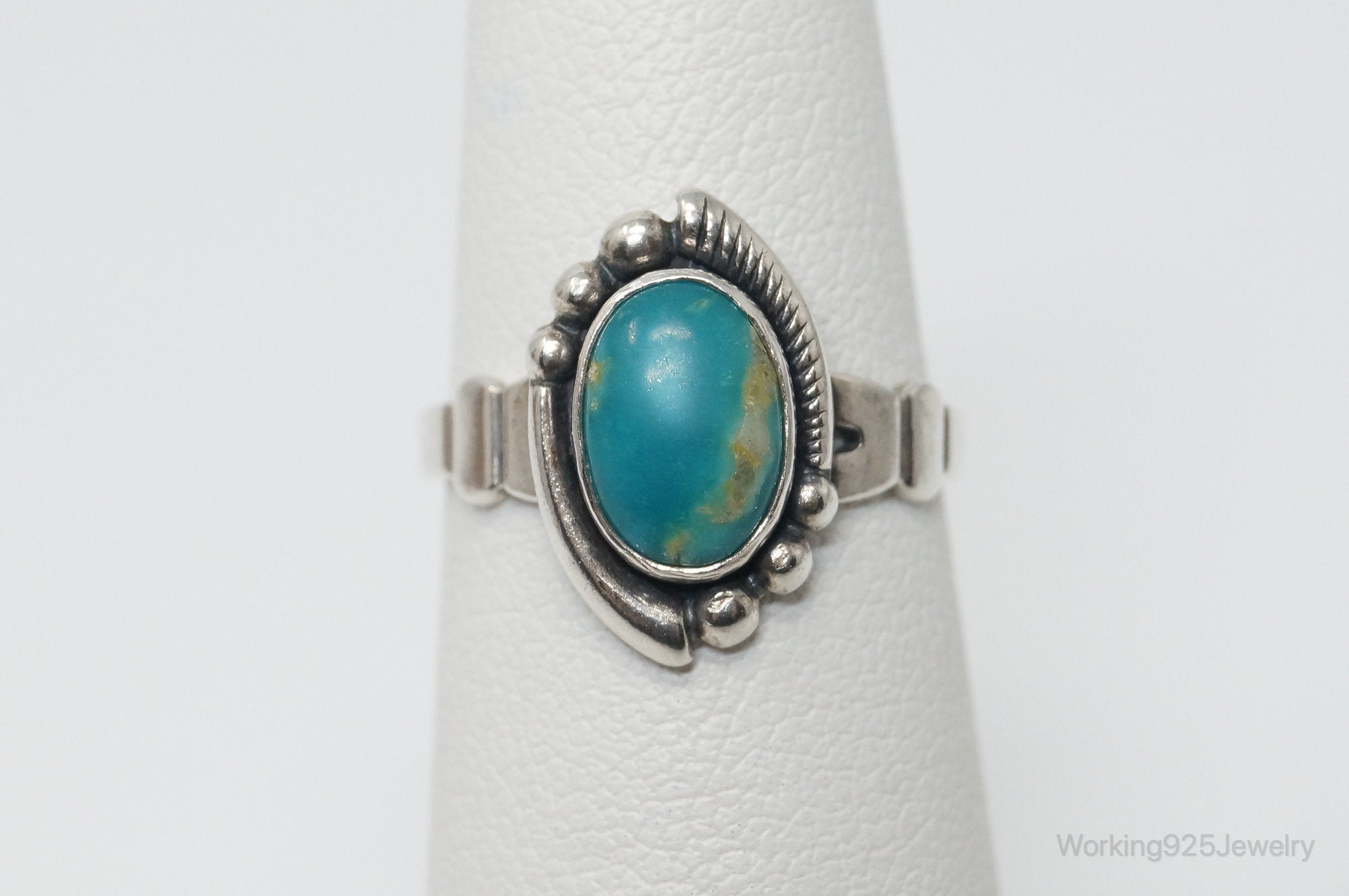 Vintage Native American Bell Trading Post Turquoise Sterling Silver Ring SZ 4.5