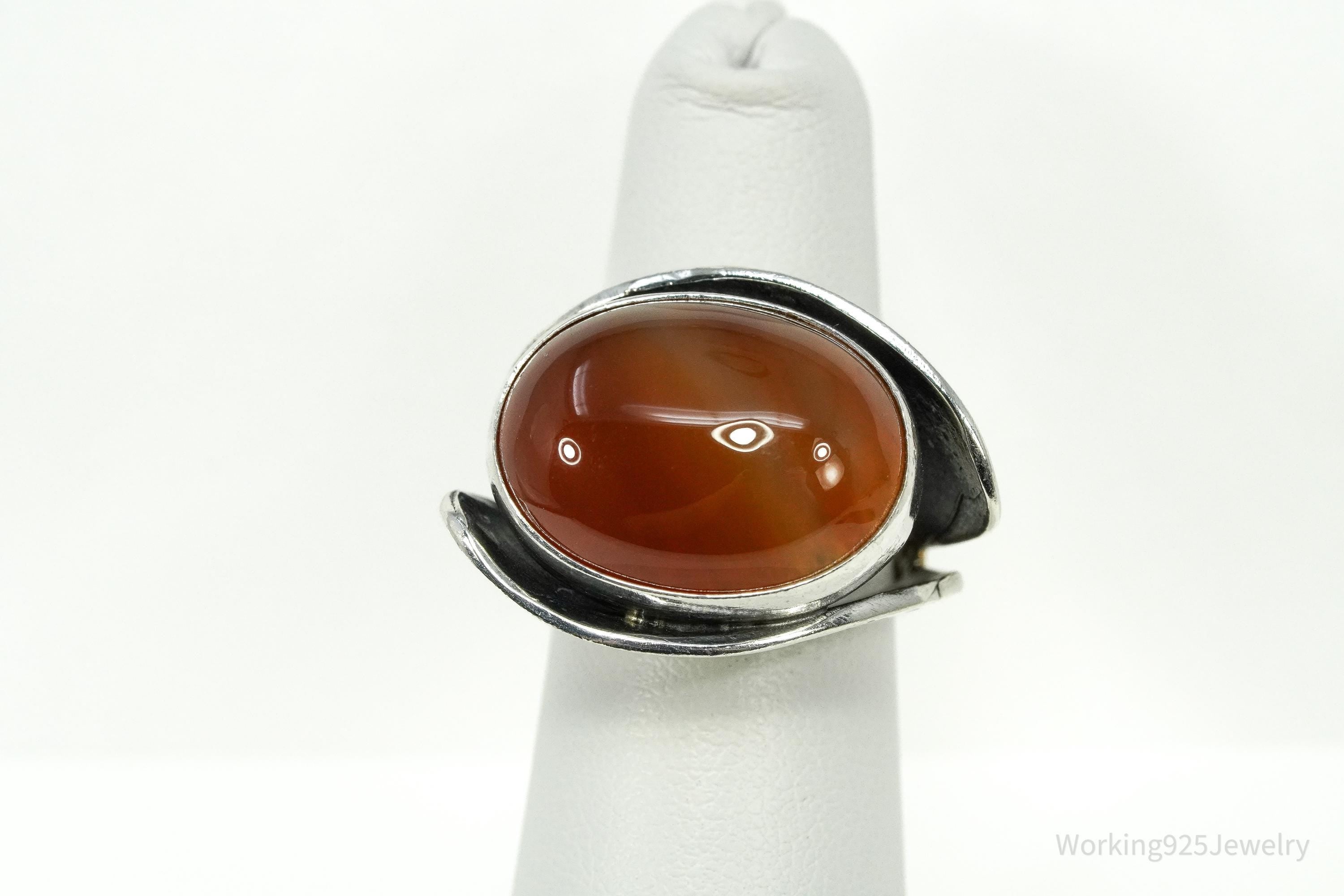 Vintage Large Carnelian Modernist Style Sterling Silver Ring - Size 6.25