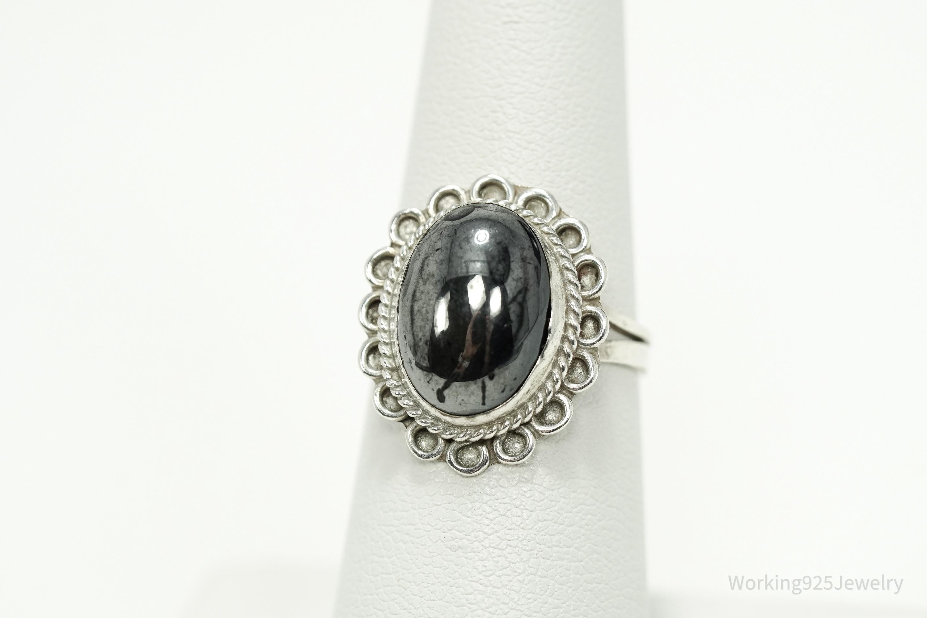 Vintage Mexico Hematite Sterling Silver Ring - Size 6.5