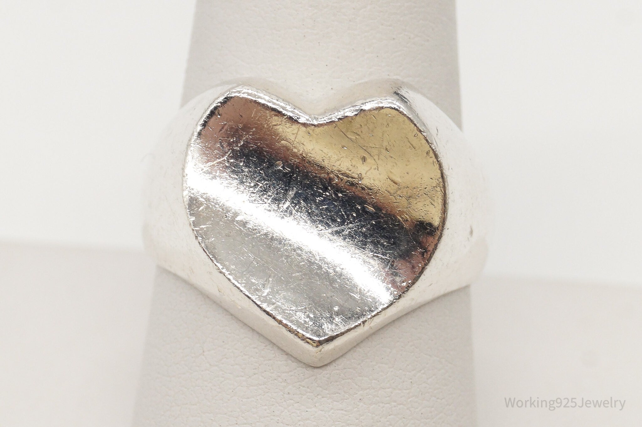 Vintage Modernist Heart Sterling Silver Ring - Size 8.75