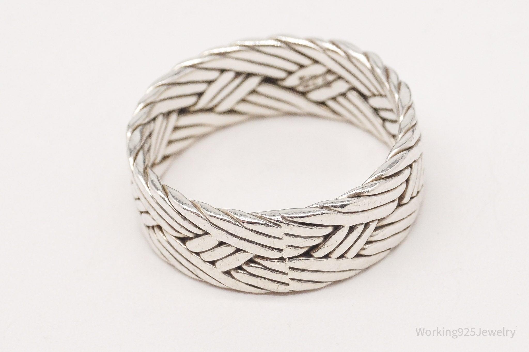 Vintage Weave Rope Braid Sterling Silver Band Ring - Size 11