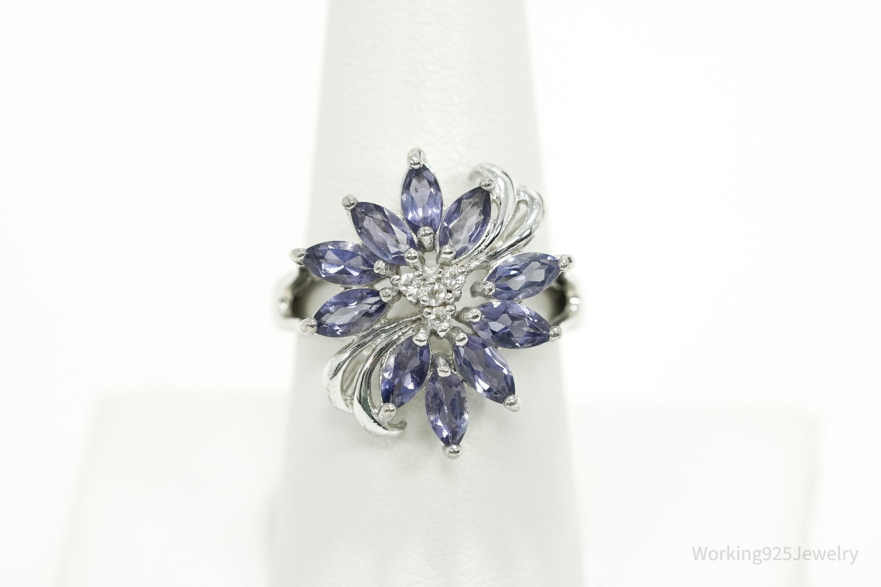 Vintage RJ Tanzanite & Cubic Zirconia Sterling Silver Ring Size 8