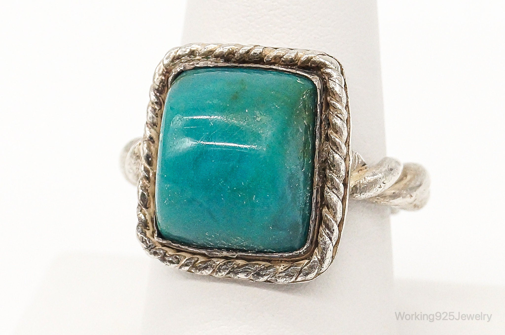 Vintage Modernist Blue Green Gemstone Sterling Silver Ring - Size 7.25