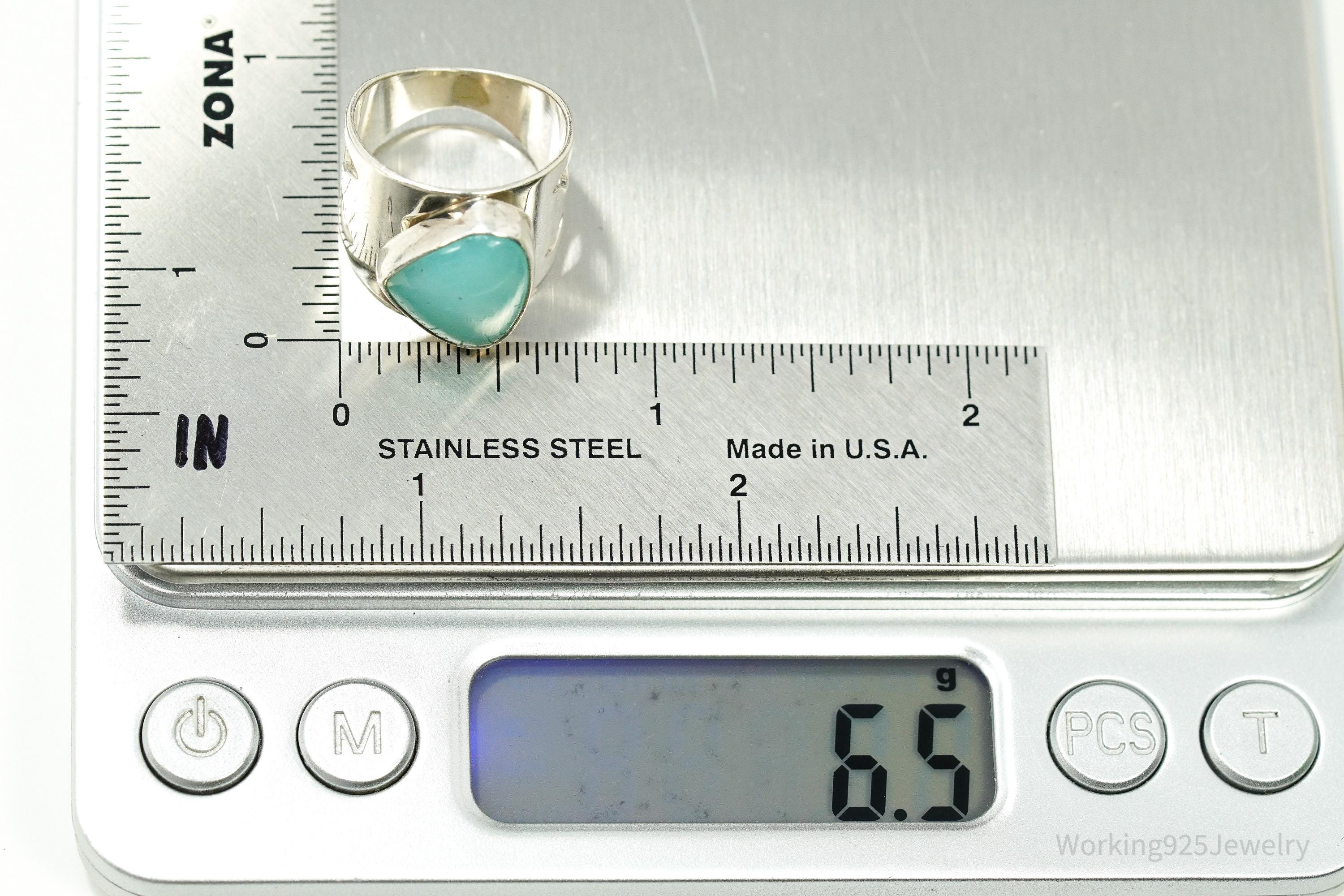 Vintage JAY KING Aqua Chalcedony Sterling Silver Ring - Size 6.25