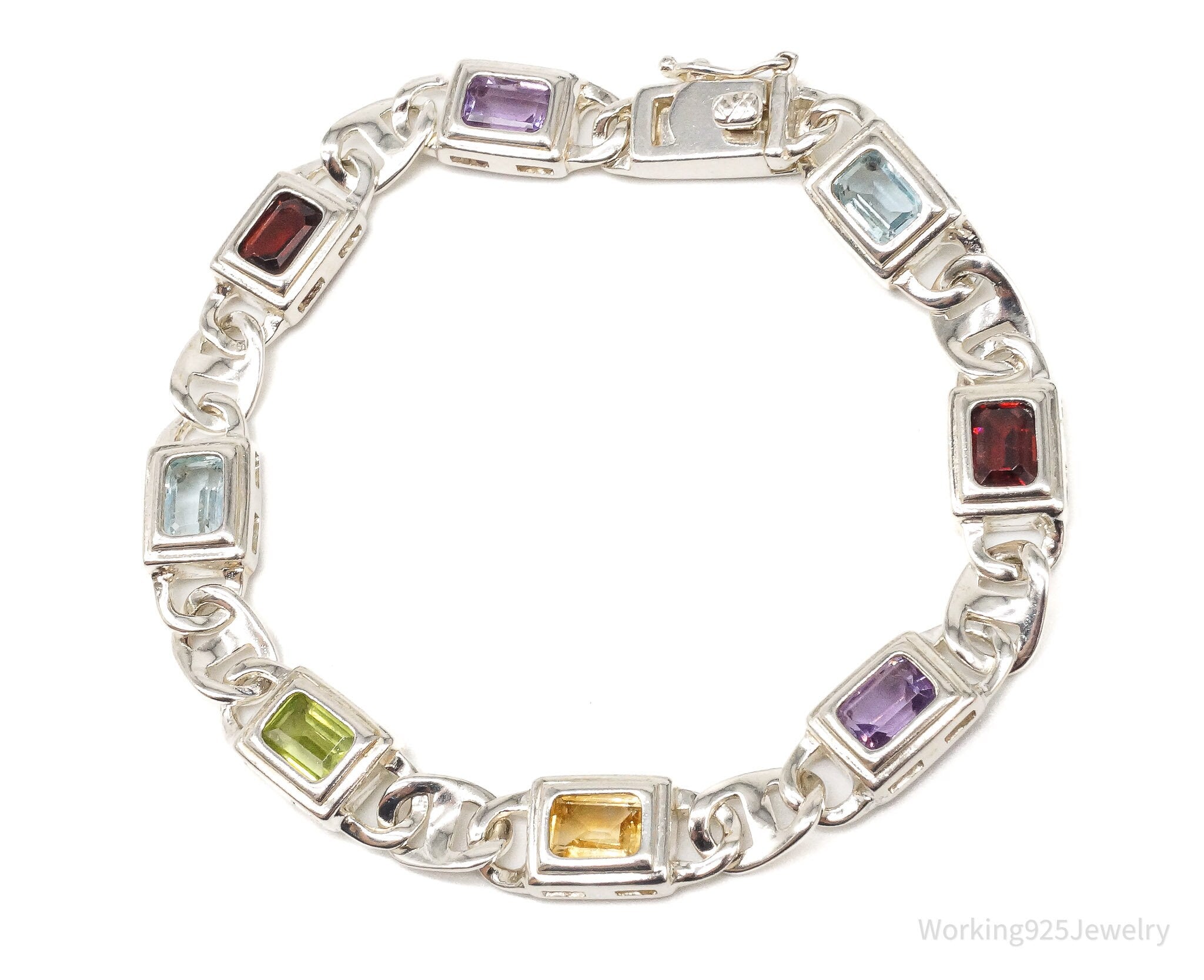 Vintage Multi Gemstone Sterling Silver Bracelet