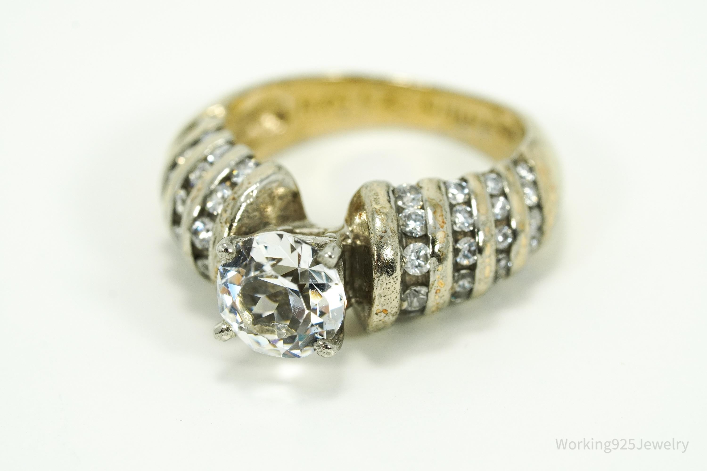 Vintage UTC Cubic Zirconia Gold Vermeil Sterling Silver Ring Size 5.5