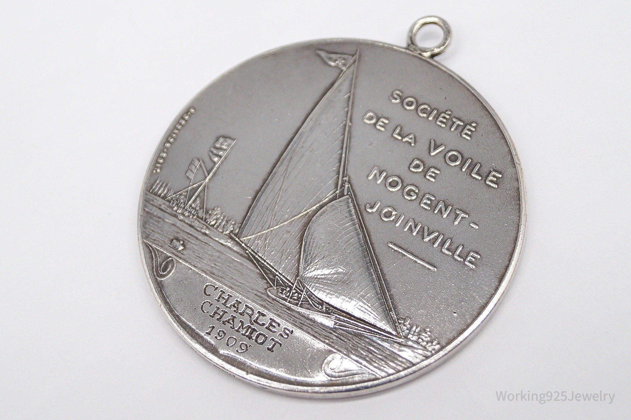 RARE Large Antique 1909 Nogent Joinville Sailing Society France Silver Medal