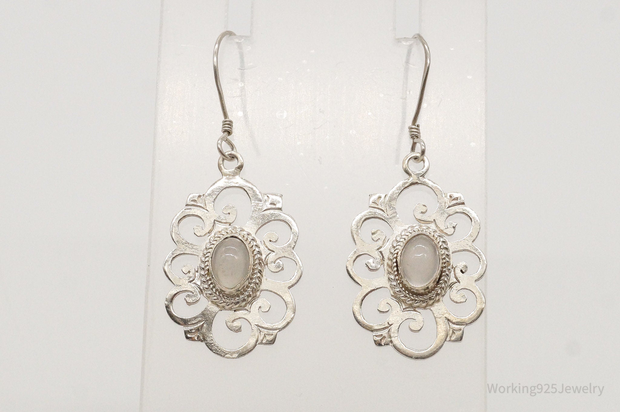 Vintage Moonstone Bali Style Sterling Silver Earrings