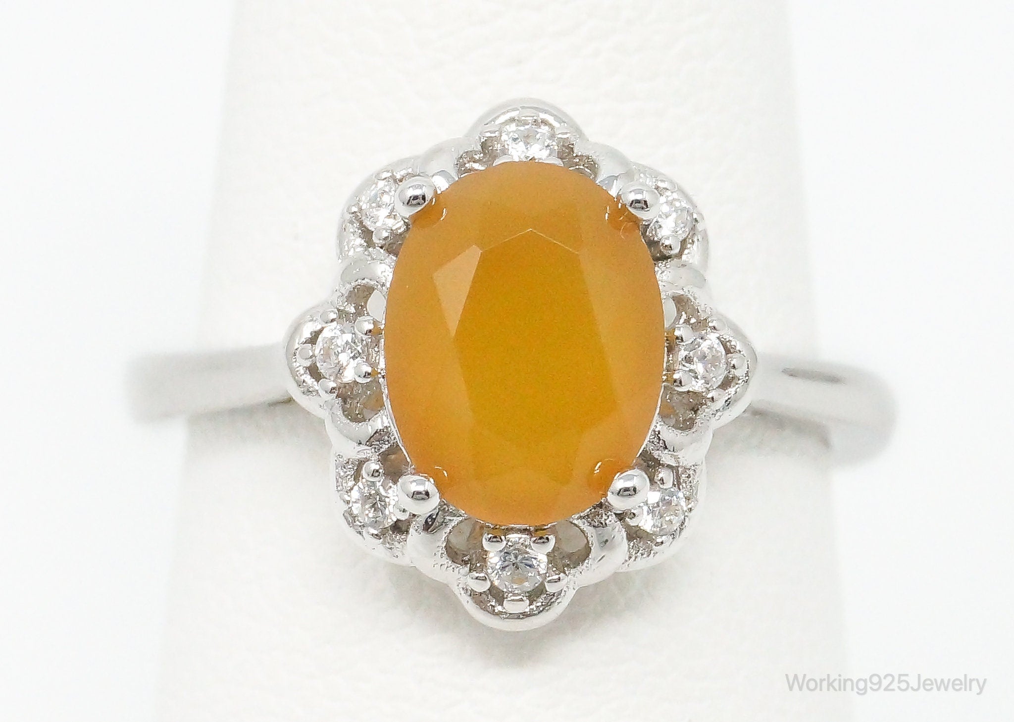 Yellow Onyx Cubic Zirconia Sterling Silver Ring - Size 7 Adjustable