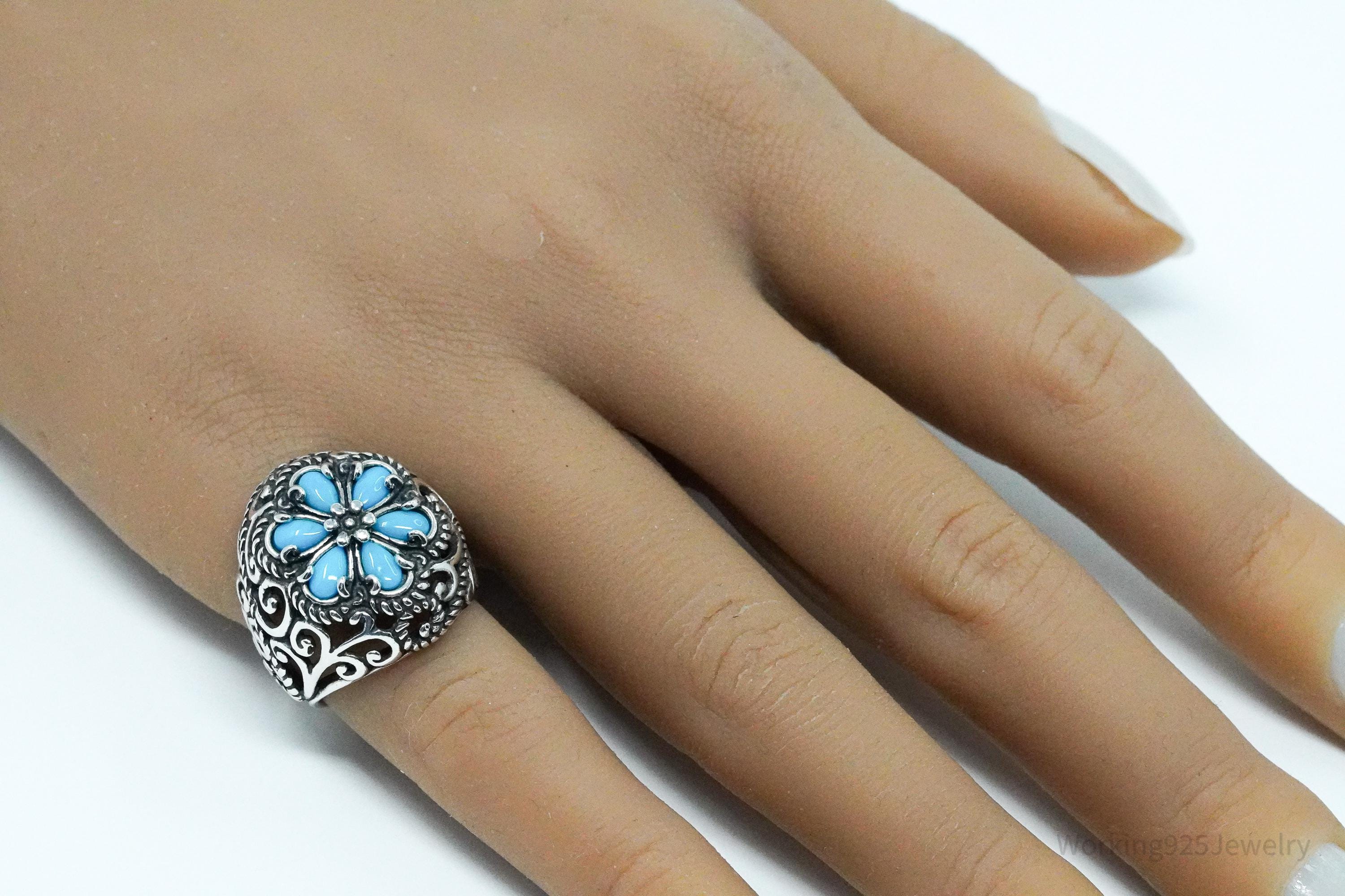 Vintage Native Designer Carolyn Pollack Turquoise Sterling Silver Ring - Size 5.25