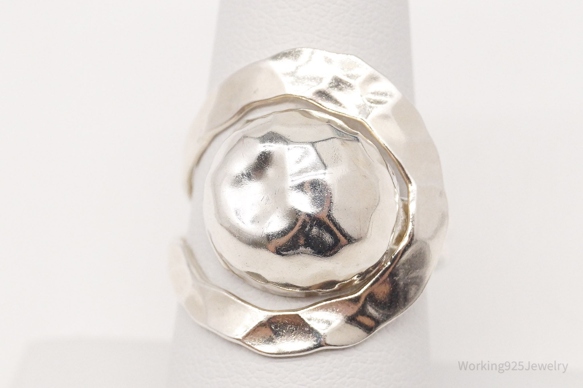 Vintage Modernist Style Hammered Dome Sterling Silver Ring - Size 7.75