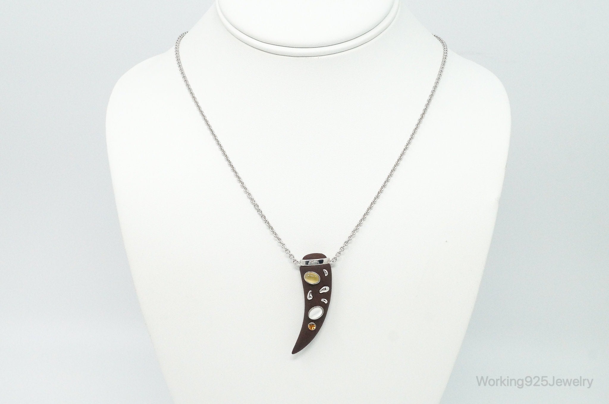 Vintage Large Wood Claw Tigers Eye Citrine Sterling Silver Necklace