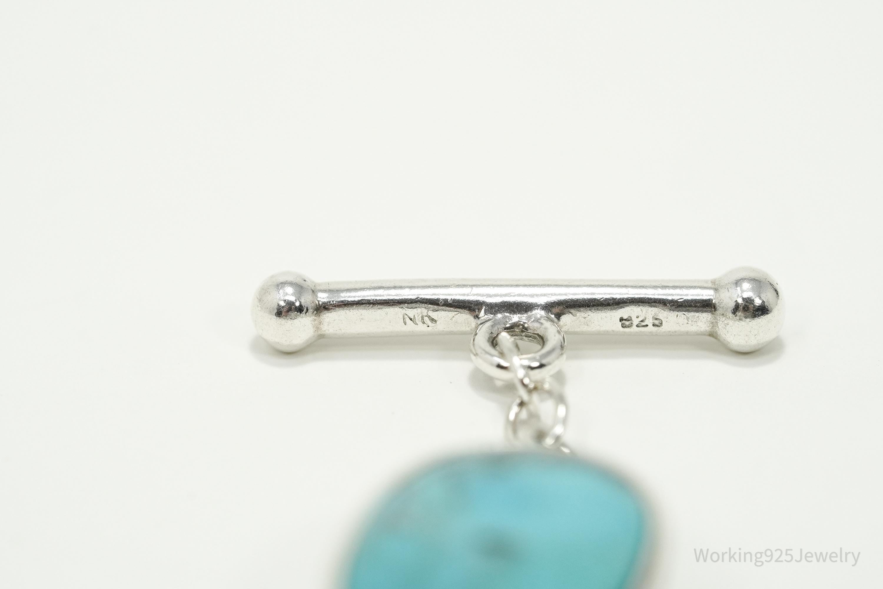 Vintage NK Big Blue Turquoise Sterling Silver Southwestern Toggle Bracelet 7.5"