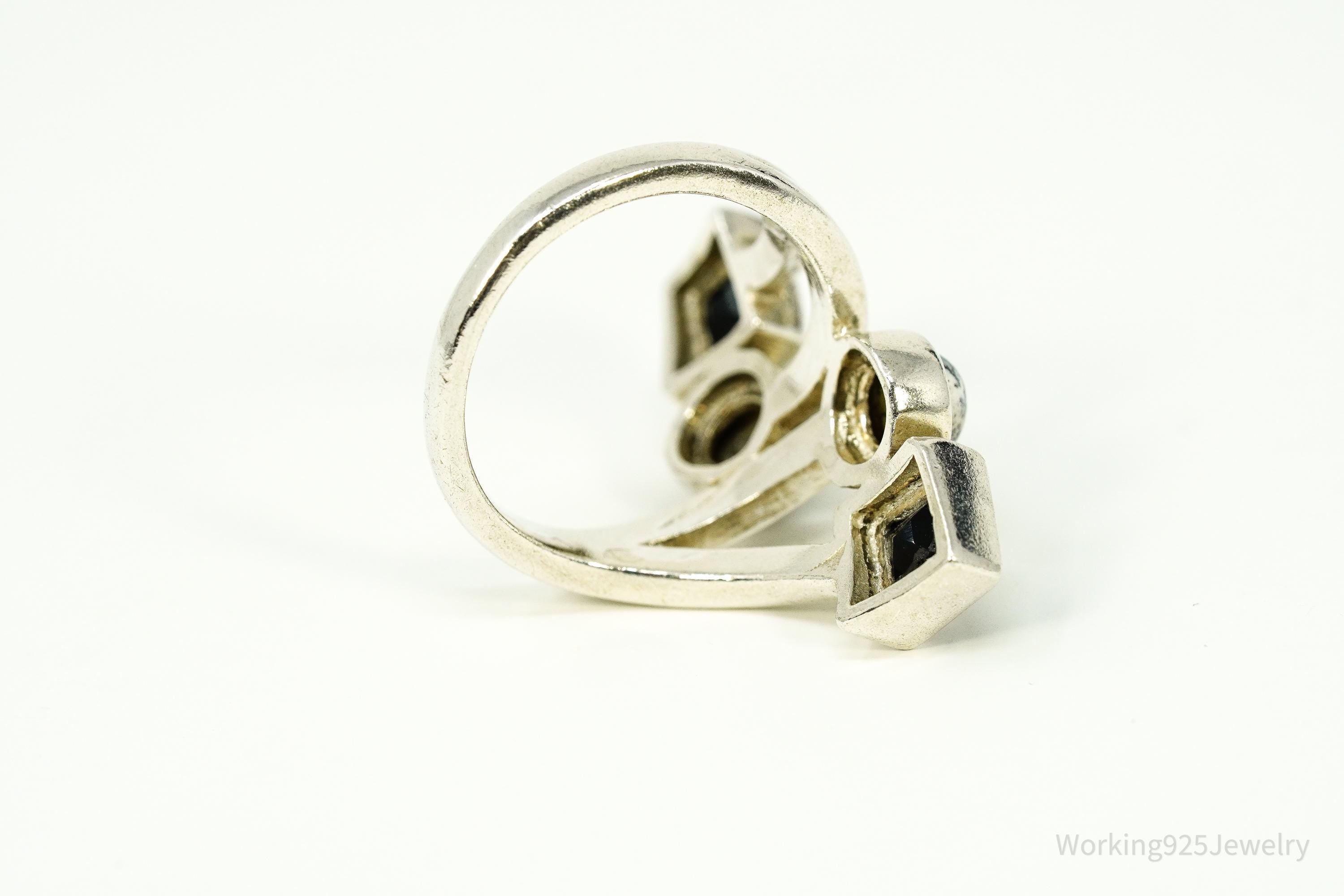 Vintage Dendritic Agate & Black Onyx Silver Ring - Size 6.75
