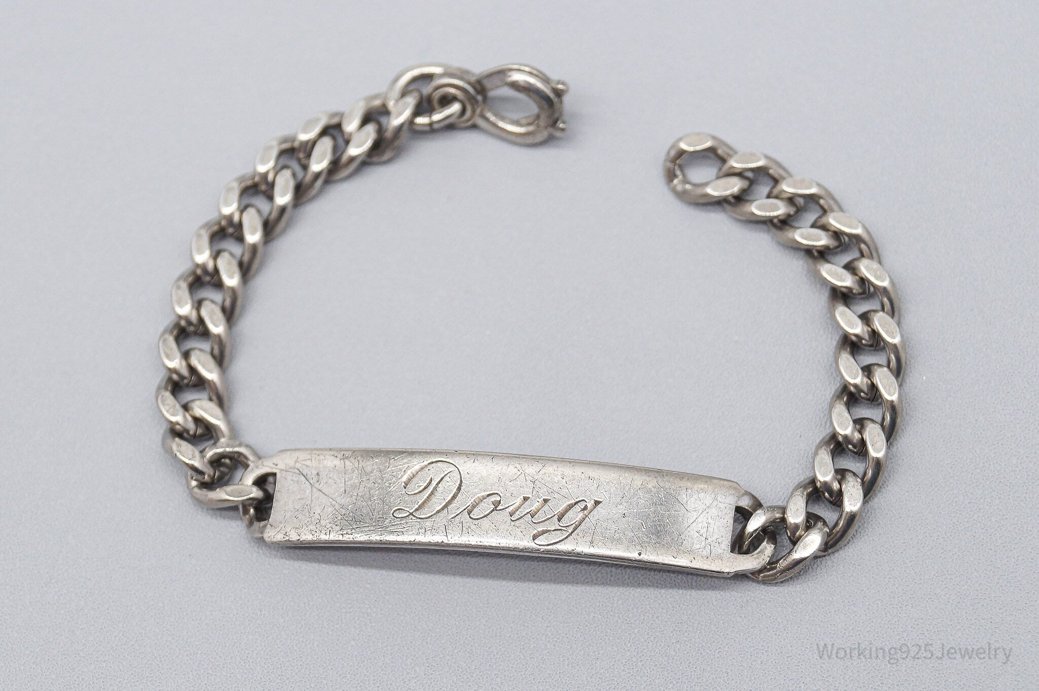 Antique Elco "Doug" Name ID Bar Sterling Silver Bracelet