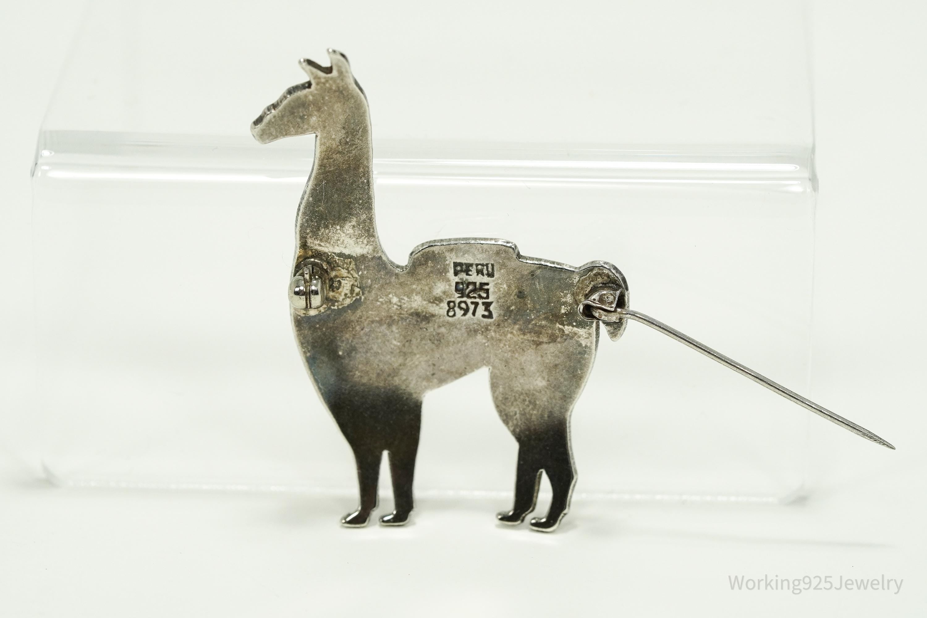 Vintage Peruvian Rainbow Enamel Llama Sterling Silver Brooch Pin