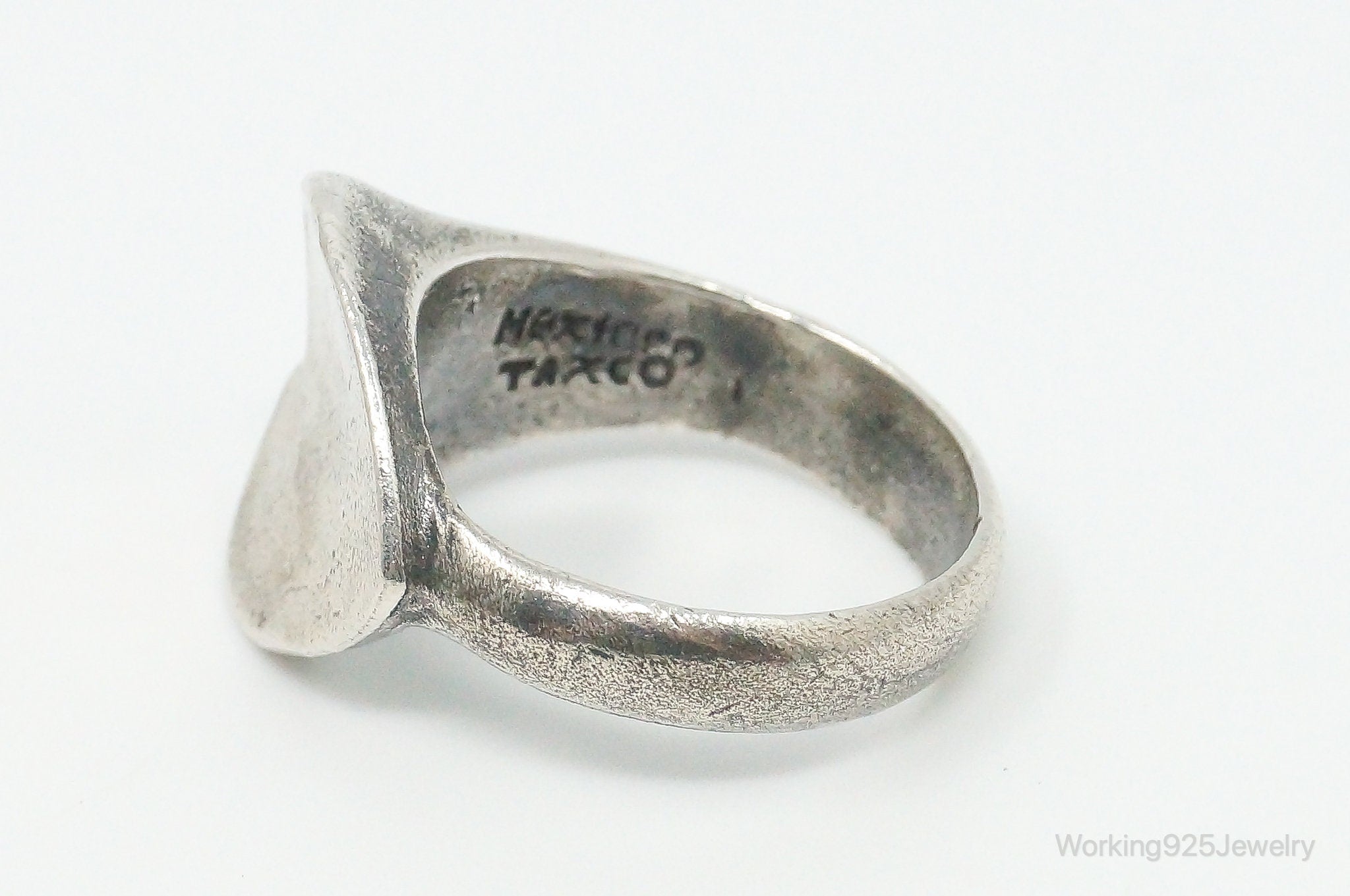 Vintage Mexico Modernist Heart Sterling Silver Ring - Size 6.75