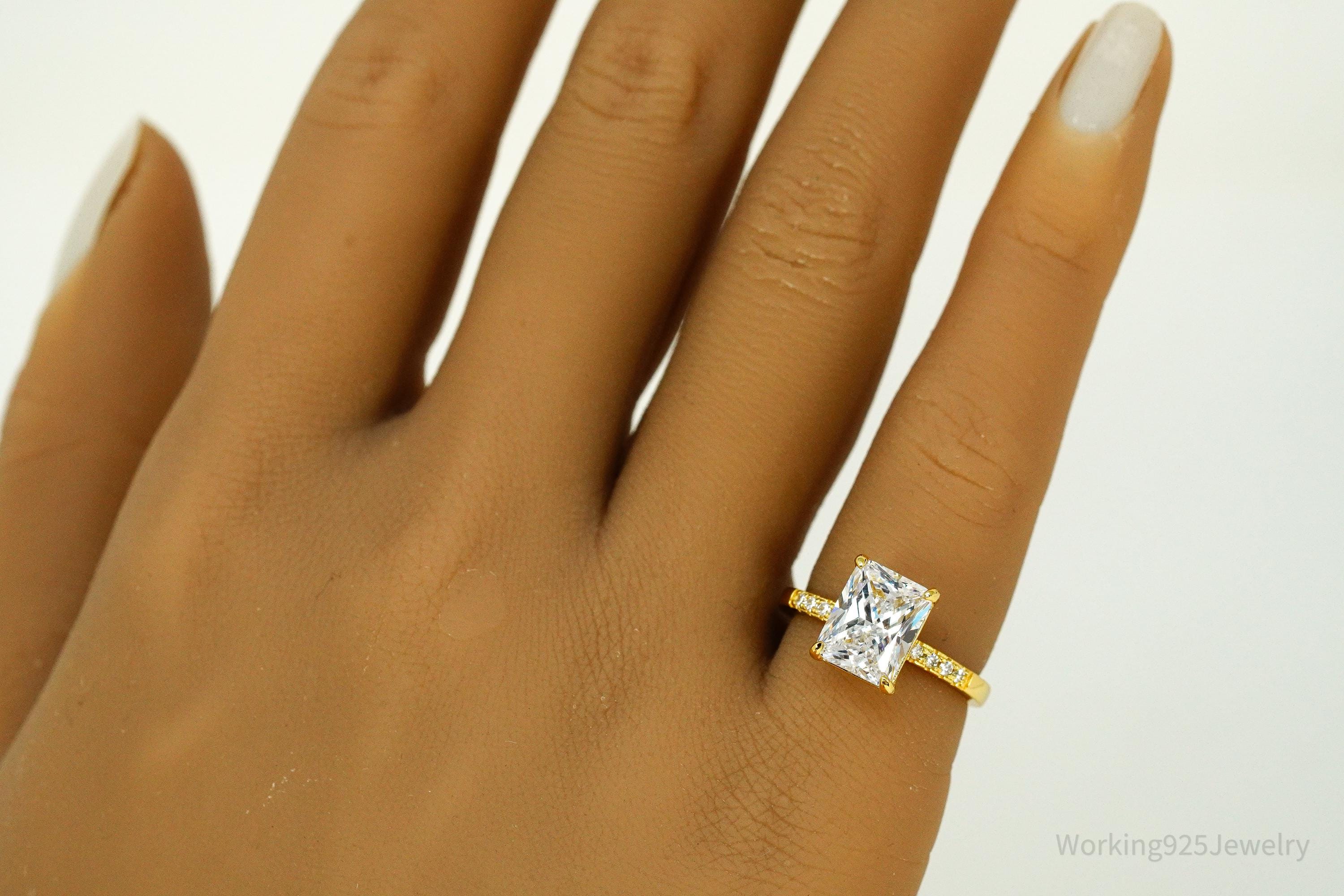 Vintage Cubic Zirconia Gold Vermeil Sterling Silver Ring - Size 5