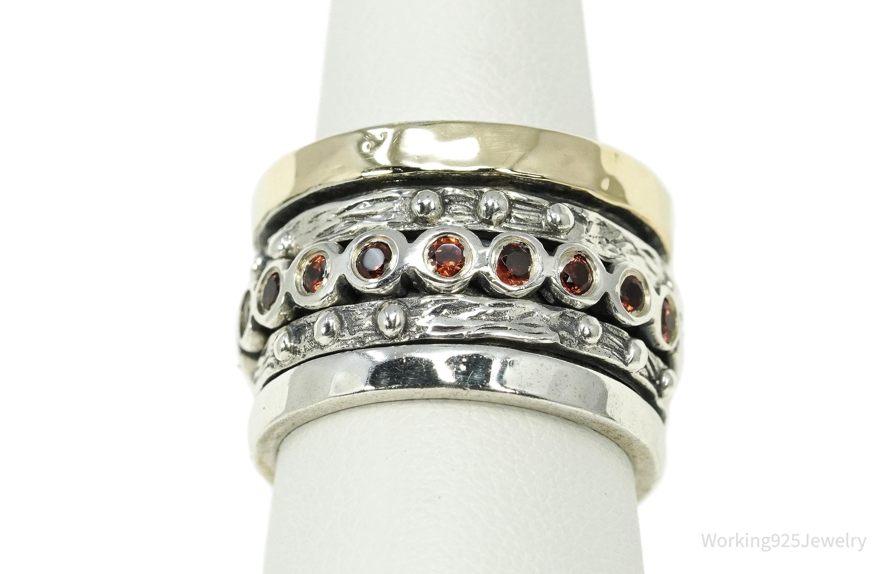 Vintage Garnet Gemstone Gold Vermeil Sterling Silver Spinner Band Ring- Size 6.5