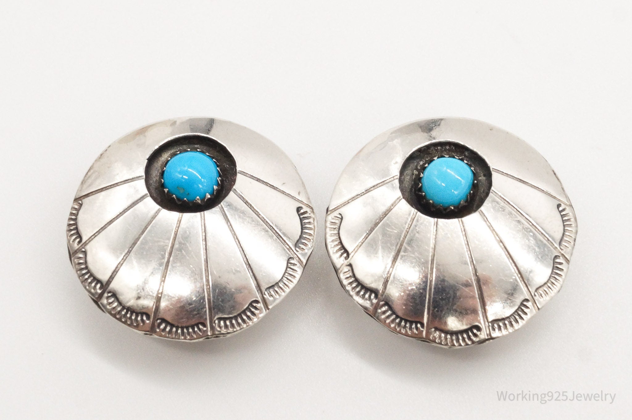 Vintage Native American Turquoise Sterling Silver Clip On Earrings