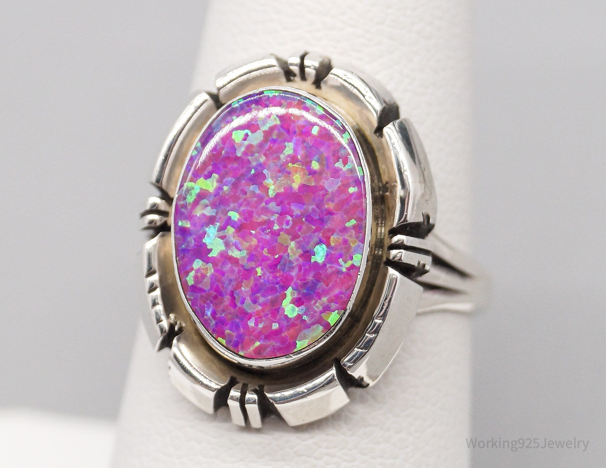 Vintage Handmade Native American Jerry Cowboy Opal Sterling Silver Ring SZ 7