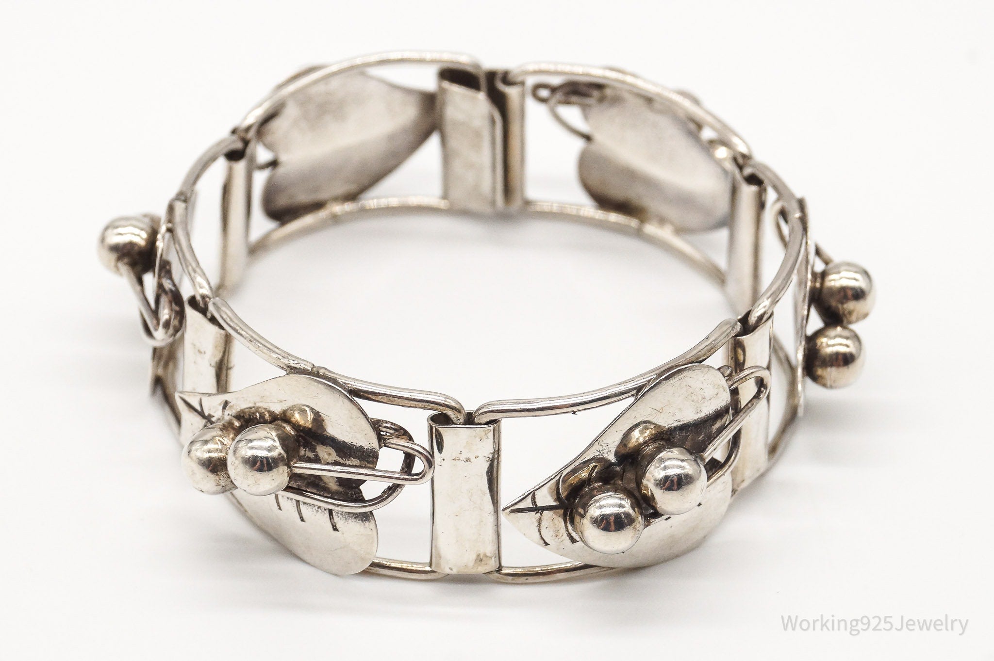 Vintage Mexico Modernist Leaves Sterling Silver Bracelet