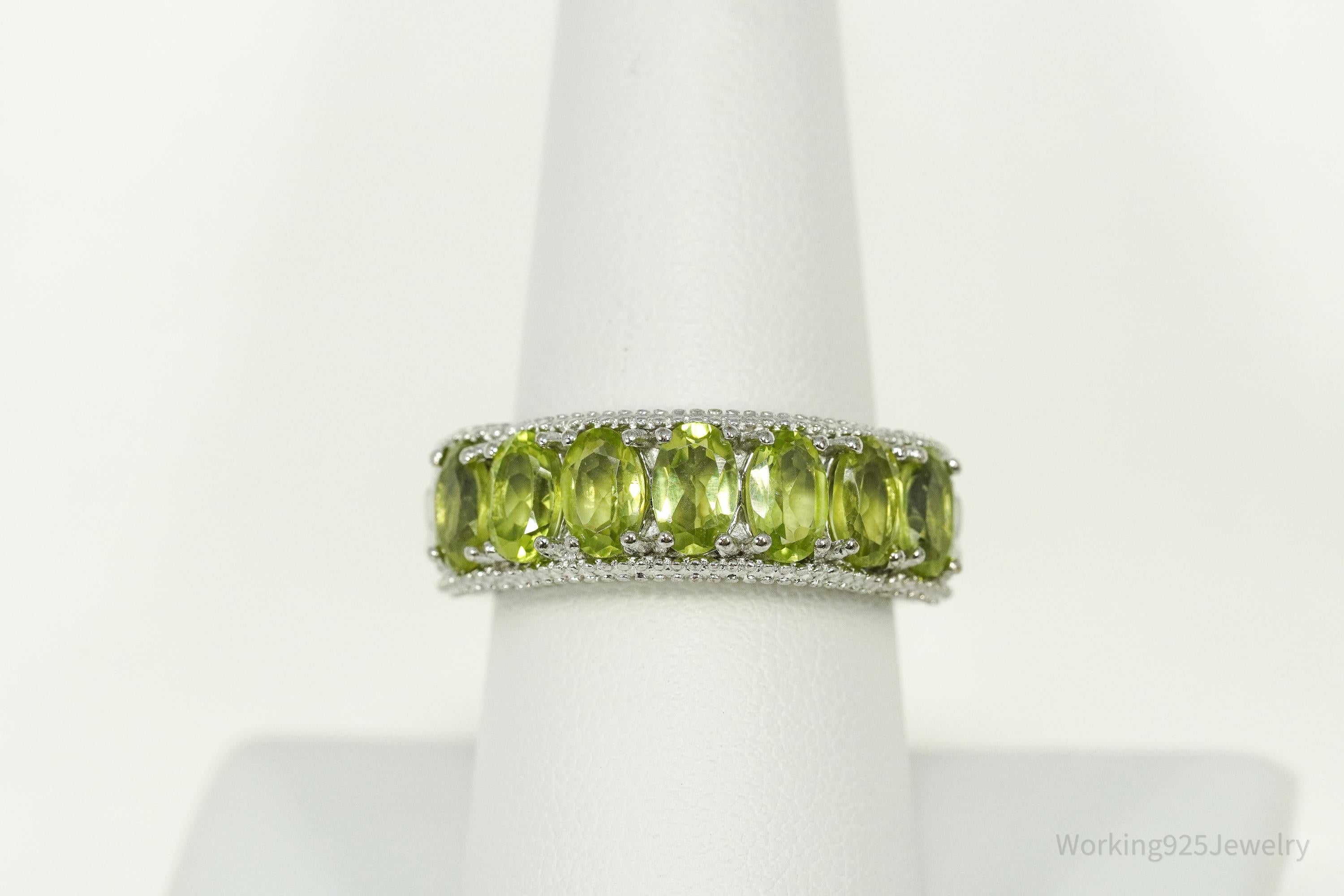 Vintage Karis Green Peridot Sterling Silver Ring - Size 8