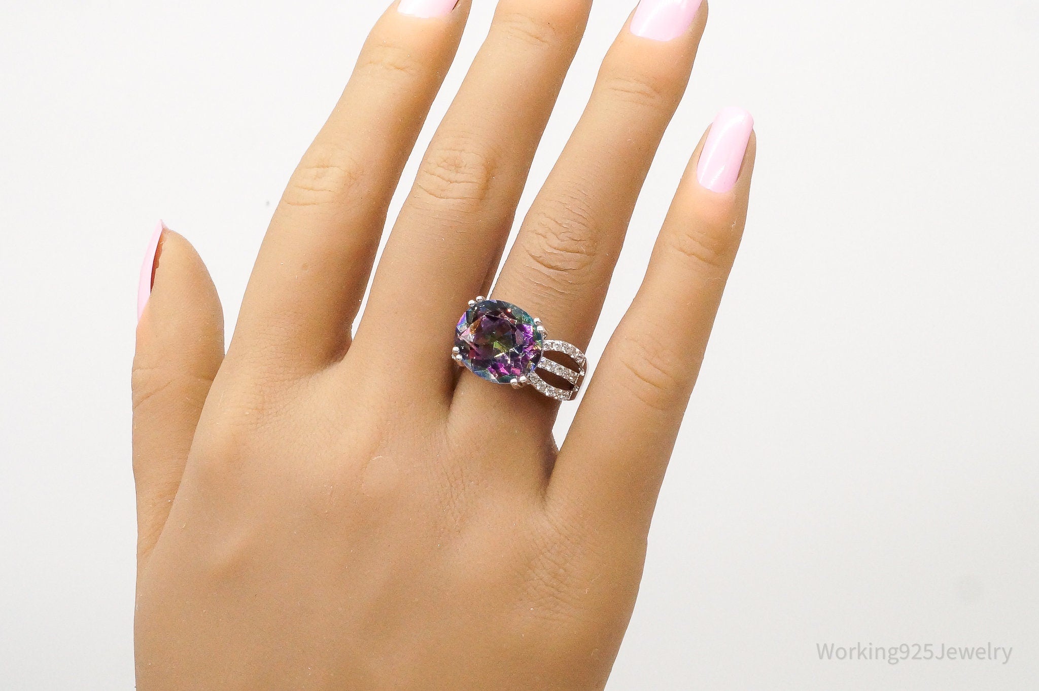 Vintage Mystic Topaz Cubic Zirconia Ring Sterling Silver - Size 7.25