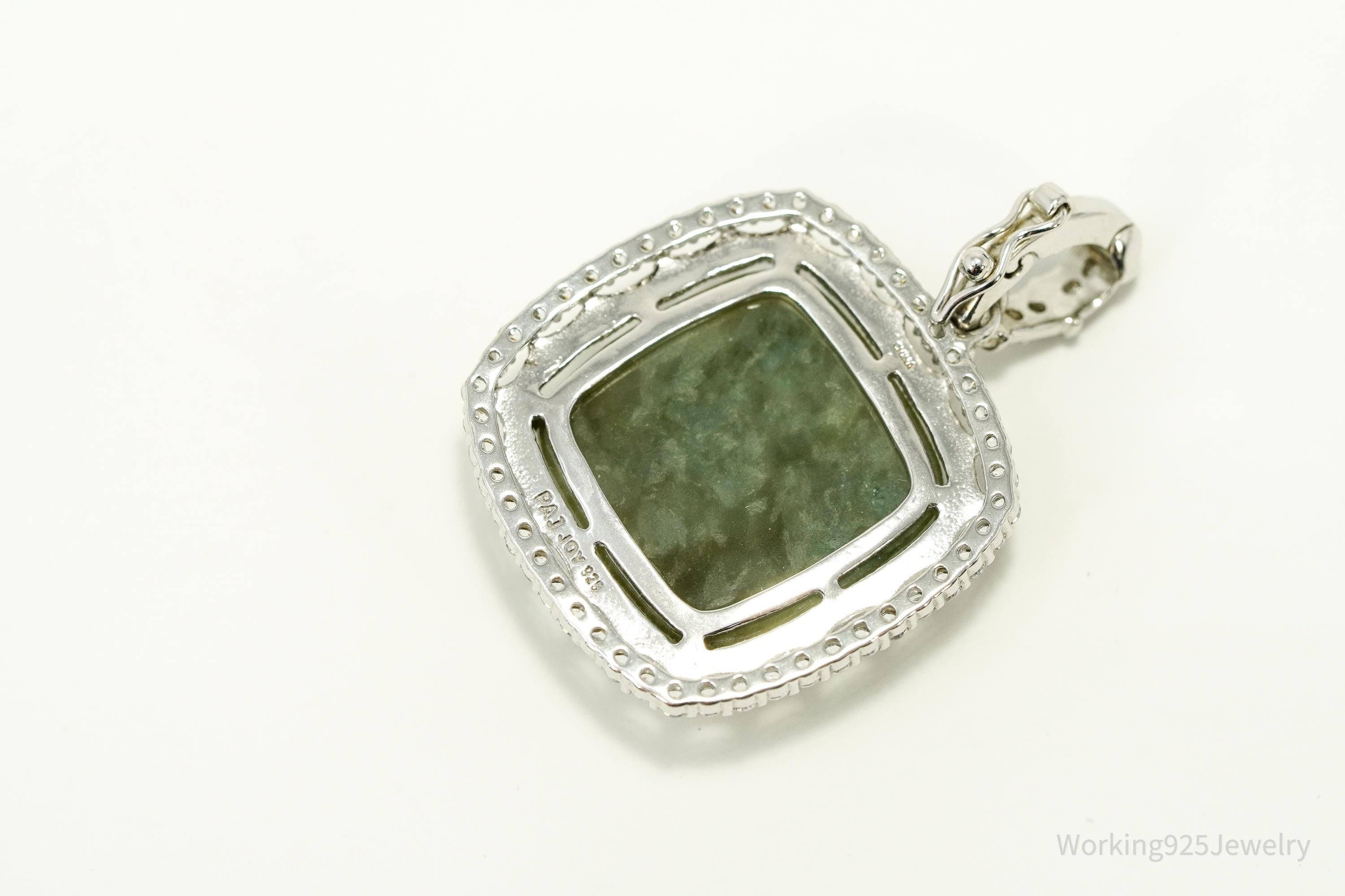 Vintage PAJ Jade & Cubic Zirconia Sterling Silver Pendant