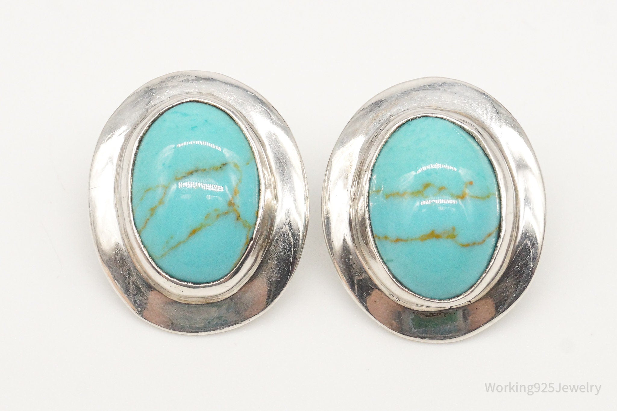 Vintage Mexico Turquoise Sterling Silver Southwestern Style Earrings