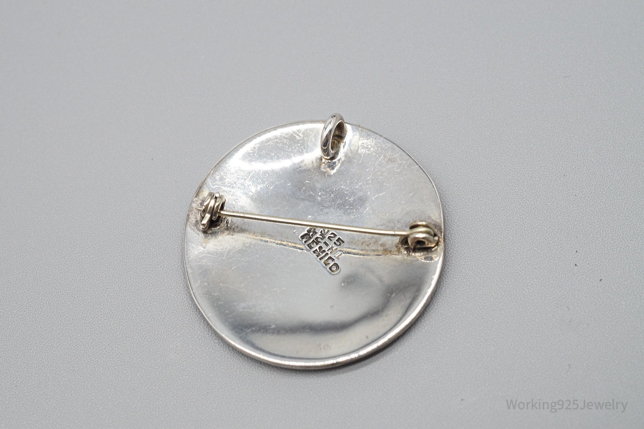 Large Vintage Taxco Mexico Abalone Paua Shell Inlay Sterling Silver Brooch Pin Pendant