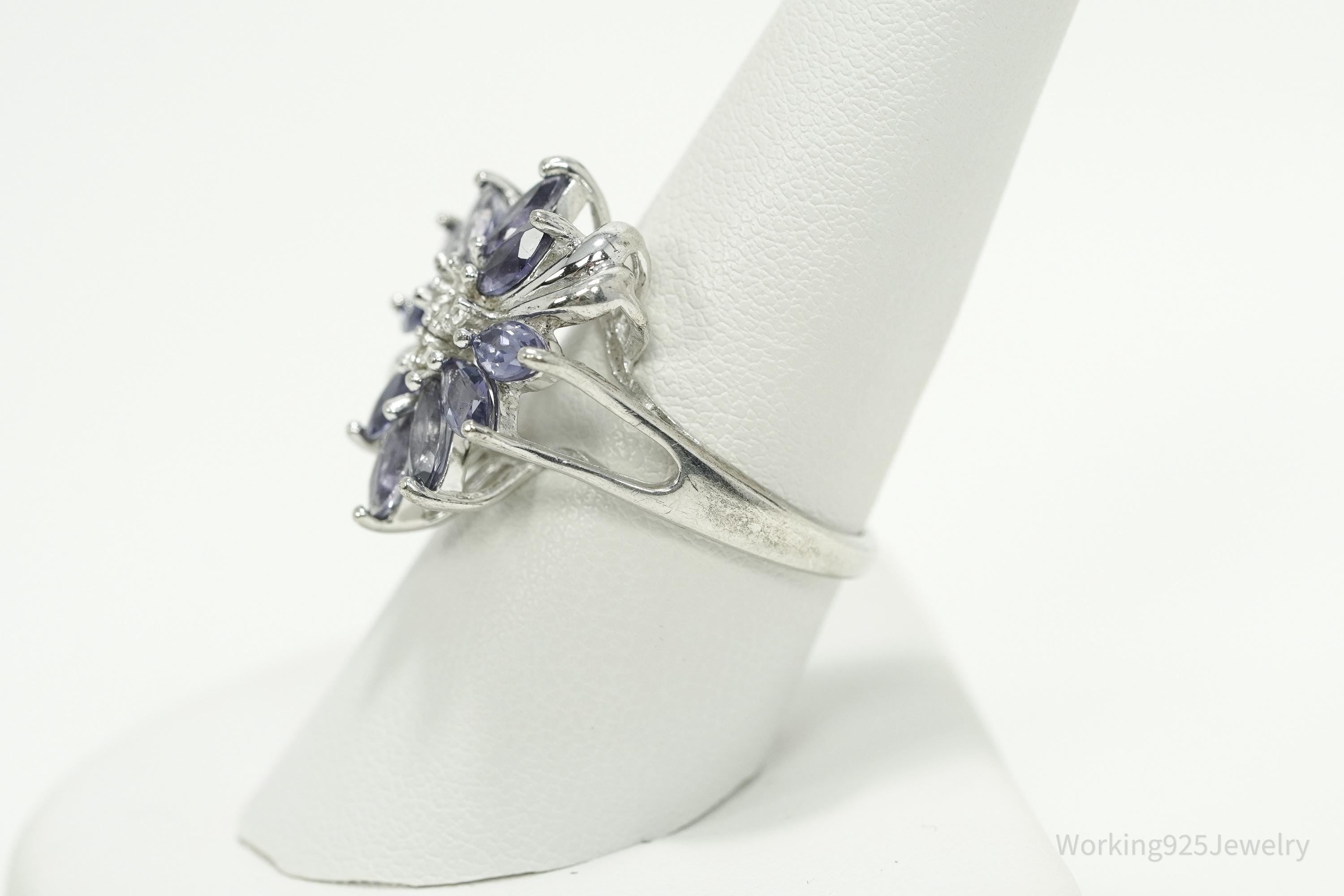 Vintage RJ Tanzanite & Cubic Zirconia Sterling Silver Ring Size 8