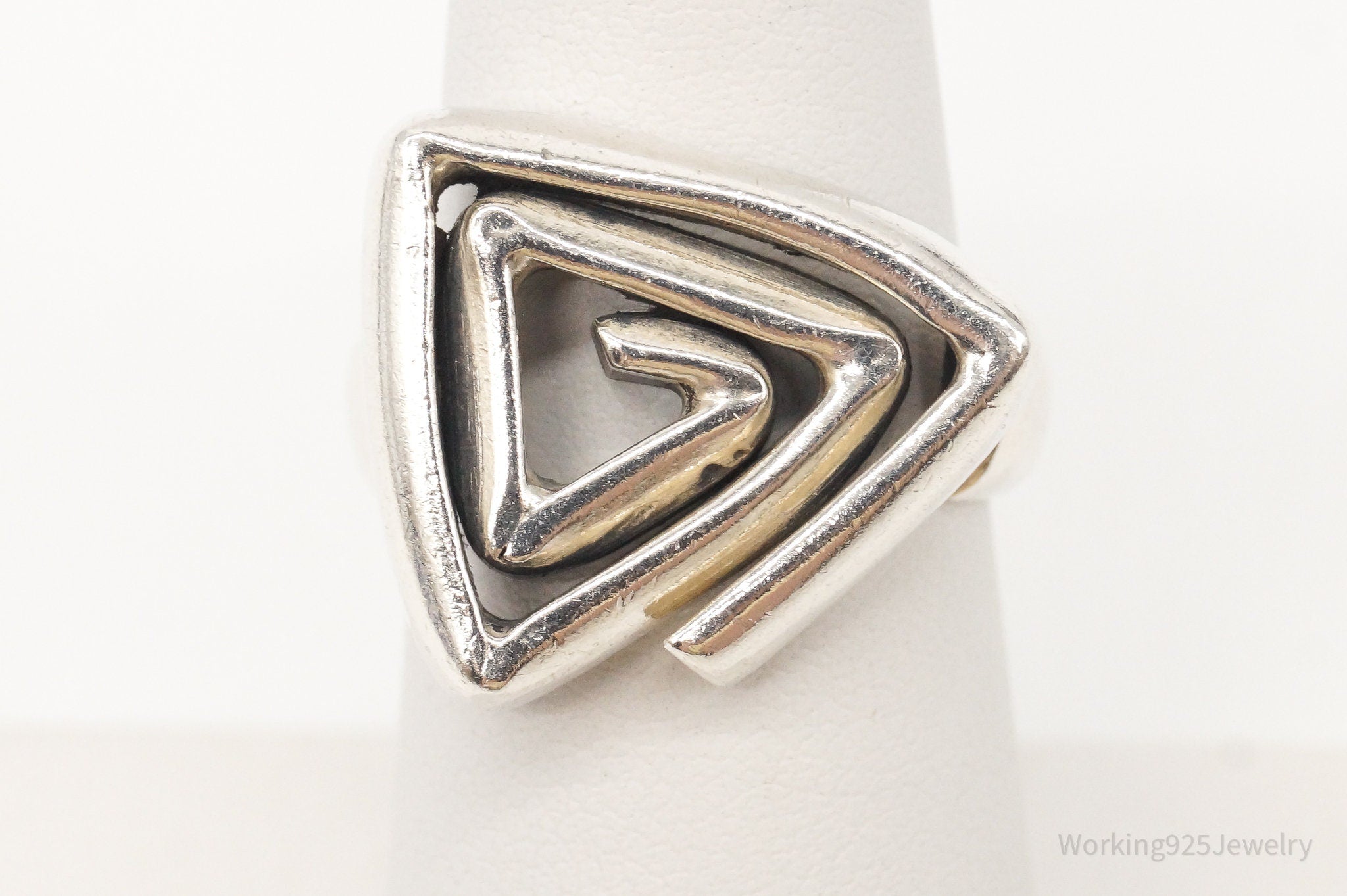 Vintage Modernist Style Sterling Silver Ring - Size 6.5 Adjustable