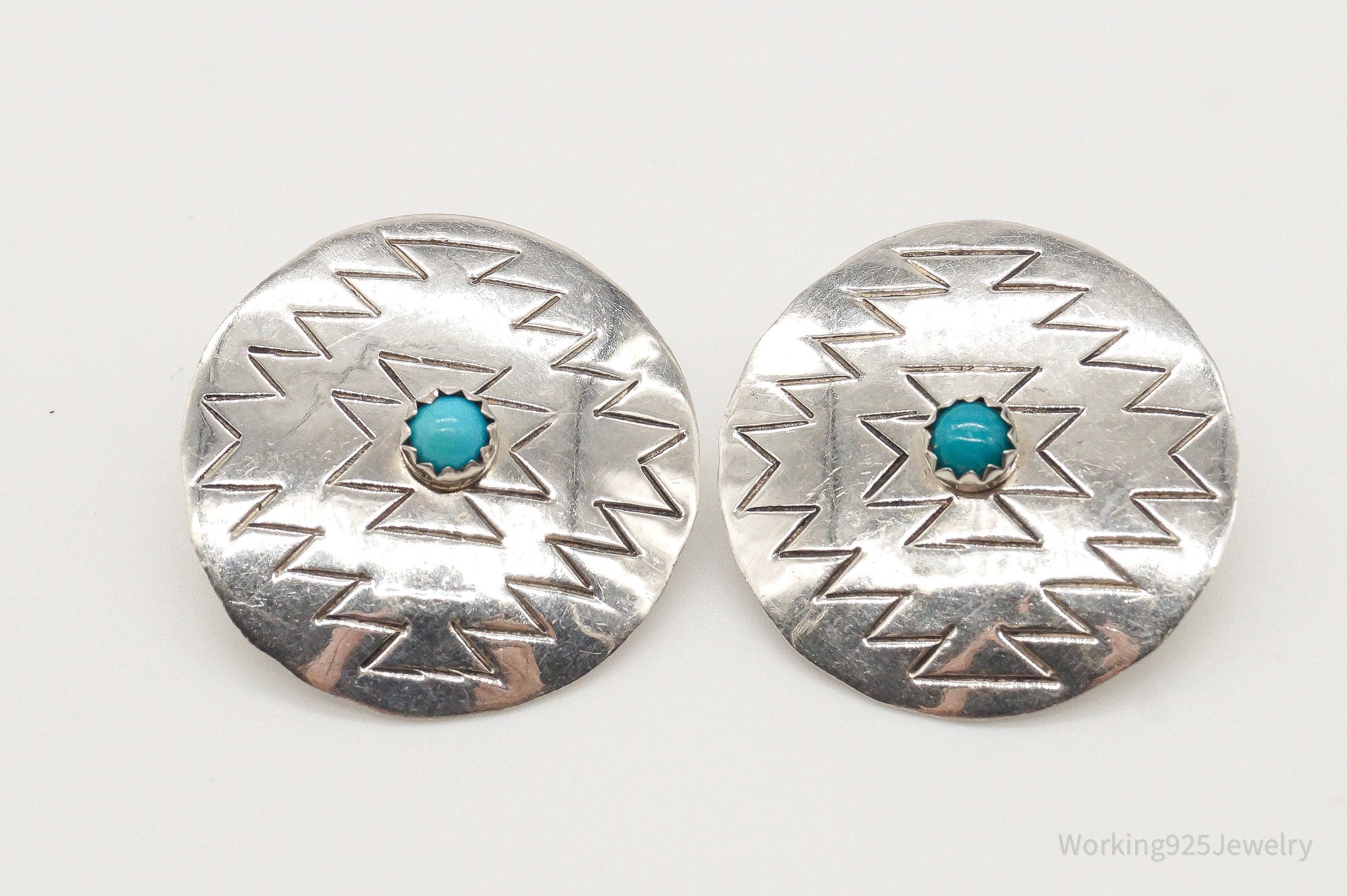 Vintage Native American Turquoise Unsigned Sterling Silver Earrings