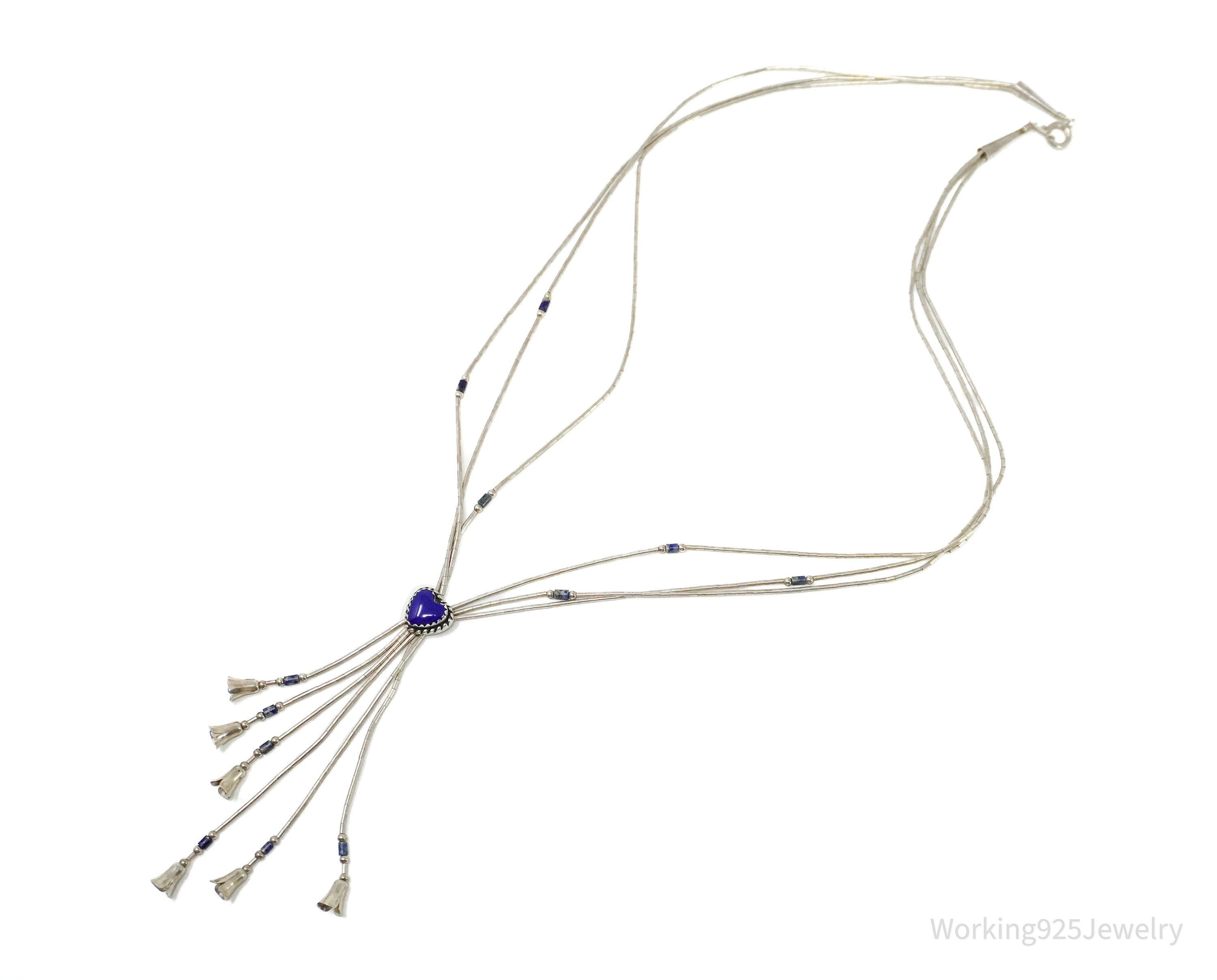 Vintage Native American QT Lapis Lazuli Sterling Silver Necklace 20"