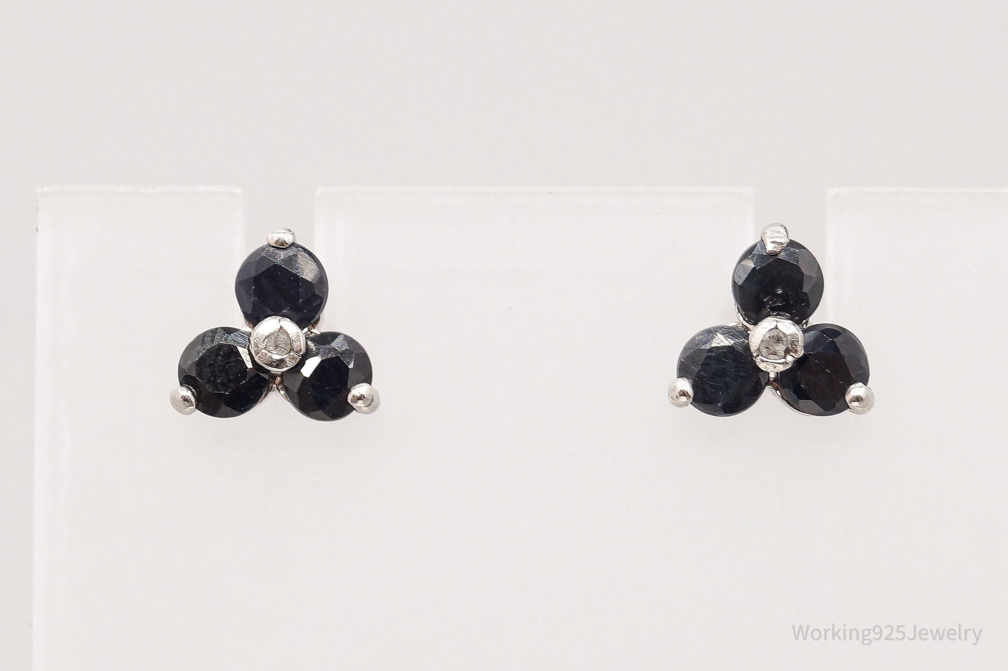 Vintage Sapphire Diamond Sterling Silver Earrings