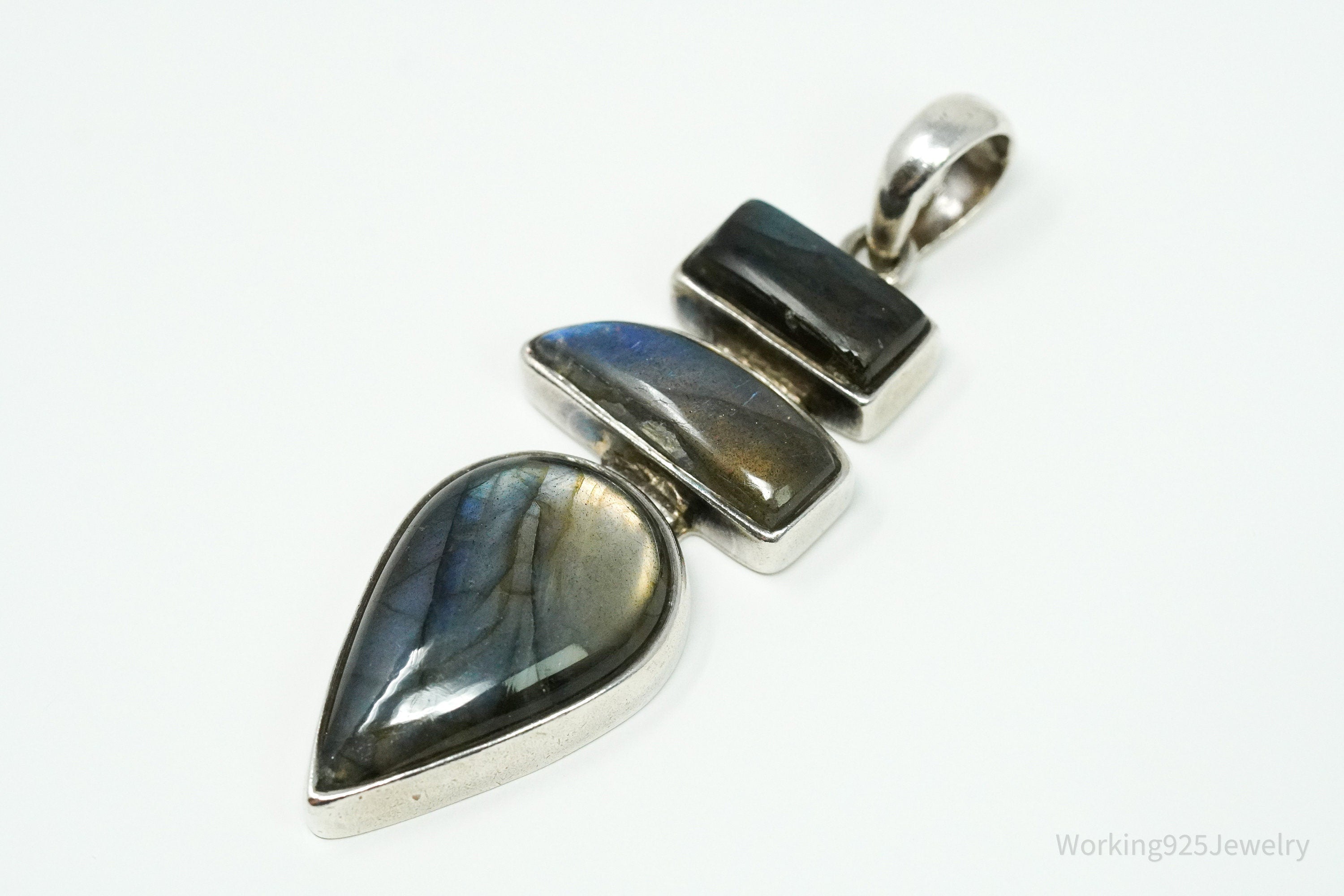 Vintage Large Labradorite Sterling Silver Necklace Pendant