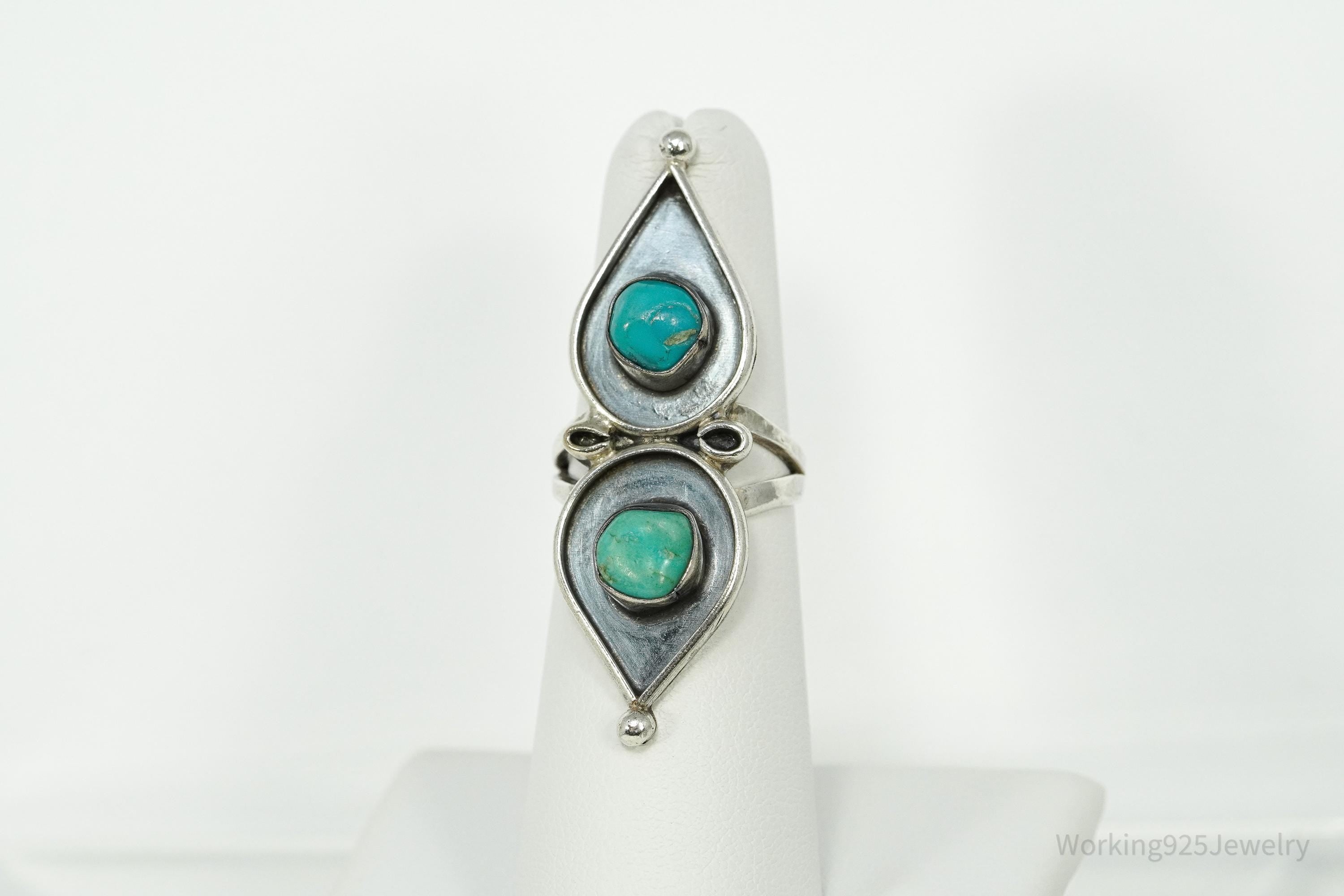 Vintage Handmade Native American Turquoise Silver Ring - Size 5.5
