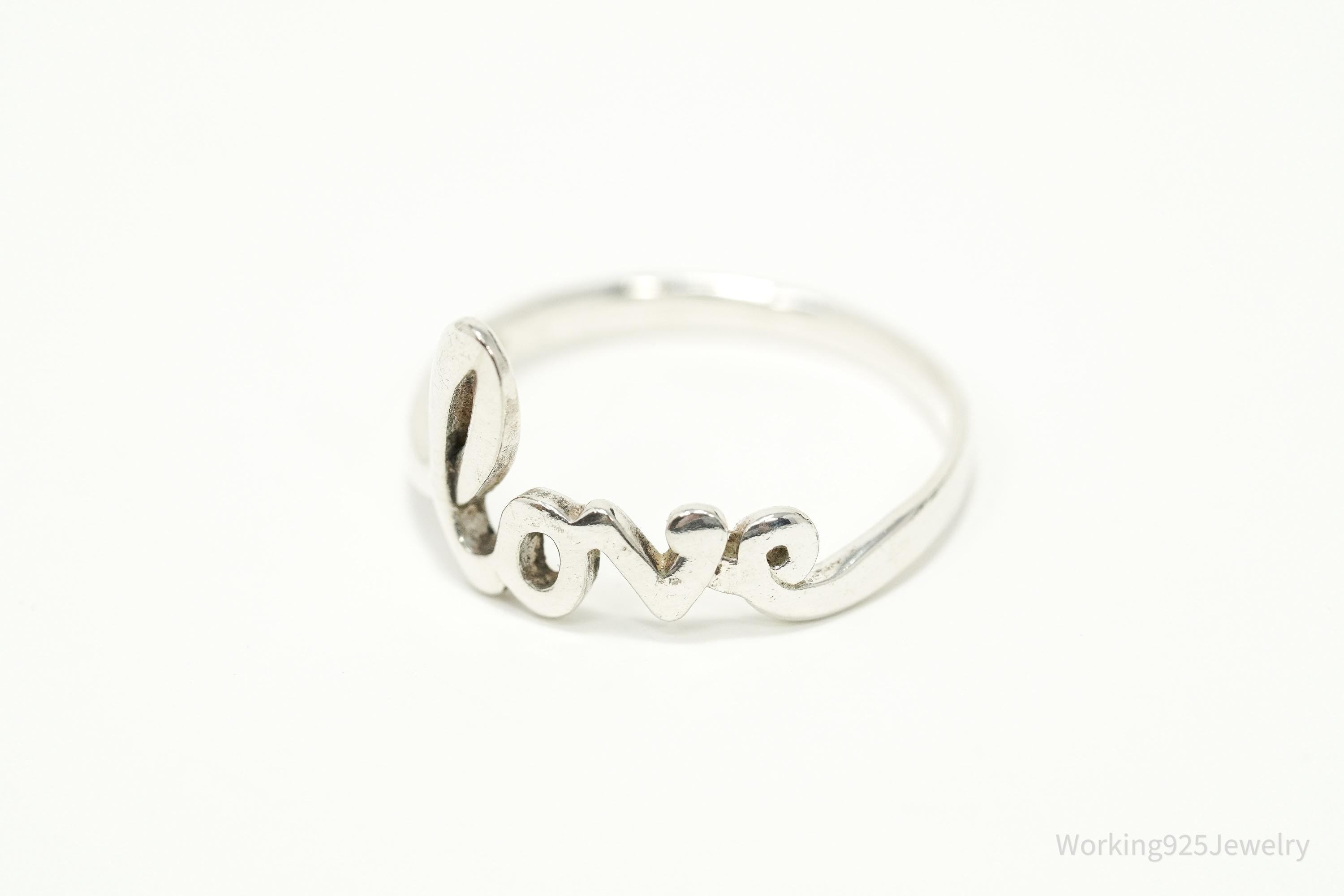 Vintage Cursive "Love" Sterling Silver Ring - Size 8.75