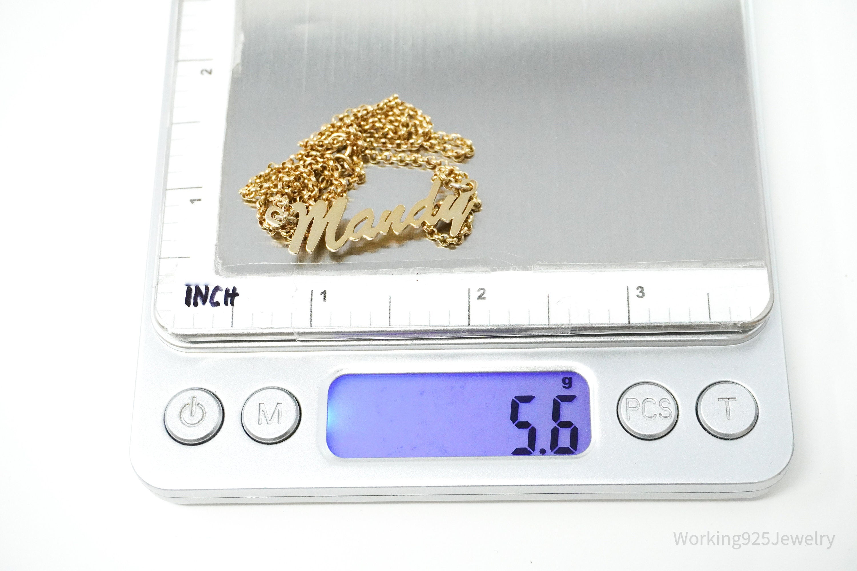 Vintage " Mandy " Name Gold Vermeil Sterling Silver Necklace 18"